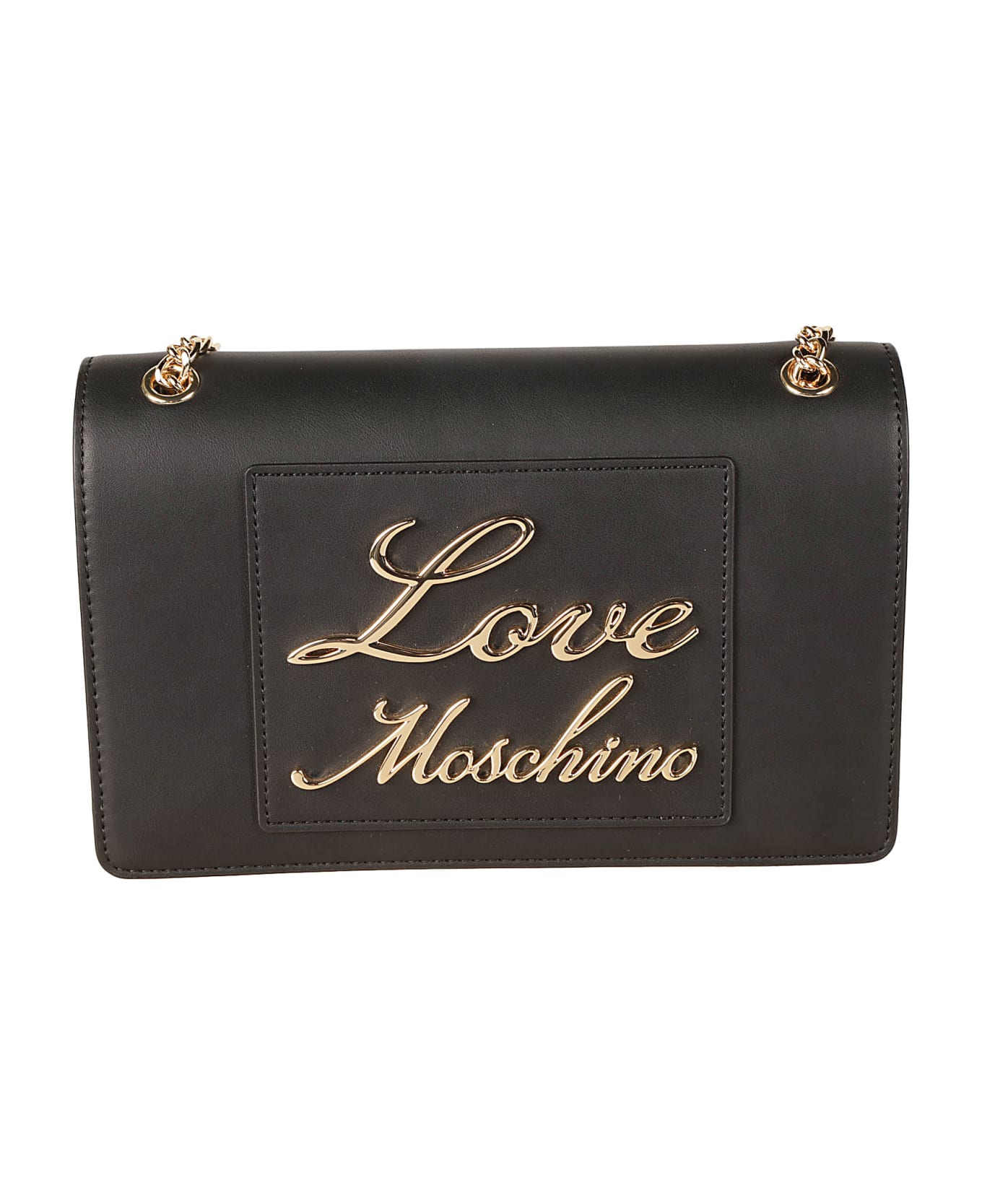 Love Moschino Signature Logo Plaque Shoulder Bag - Black