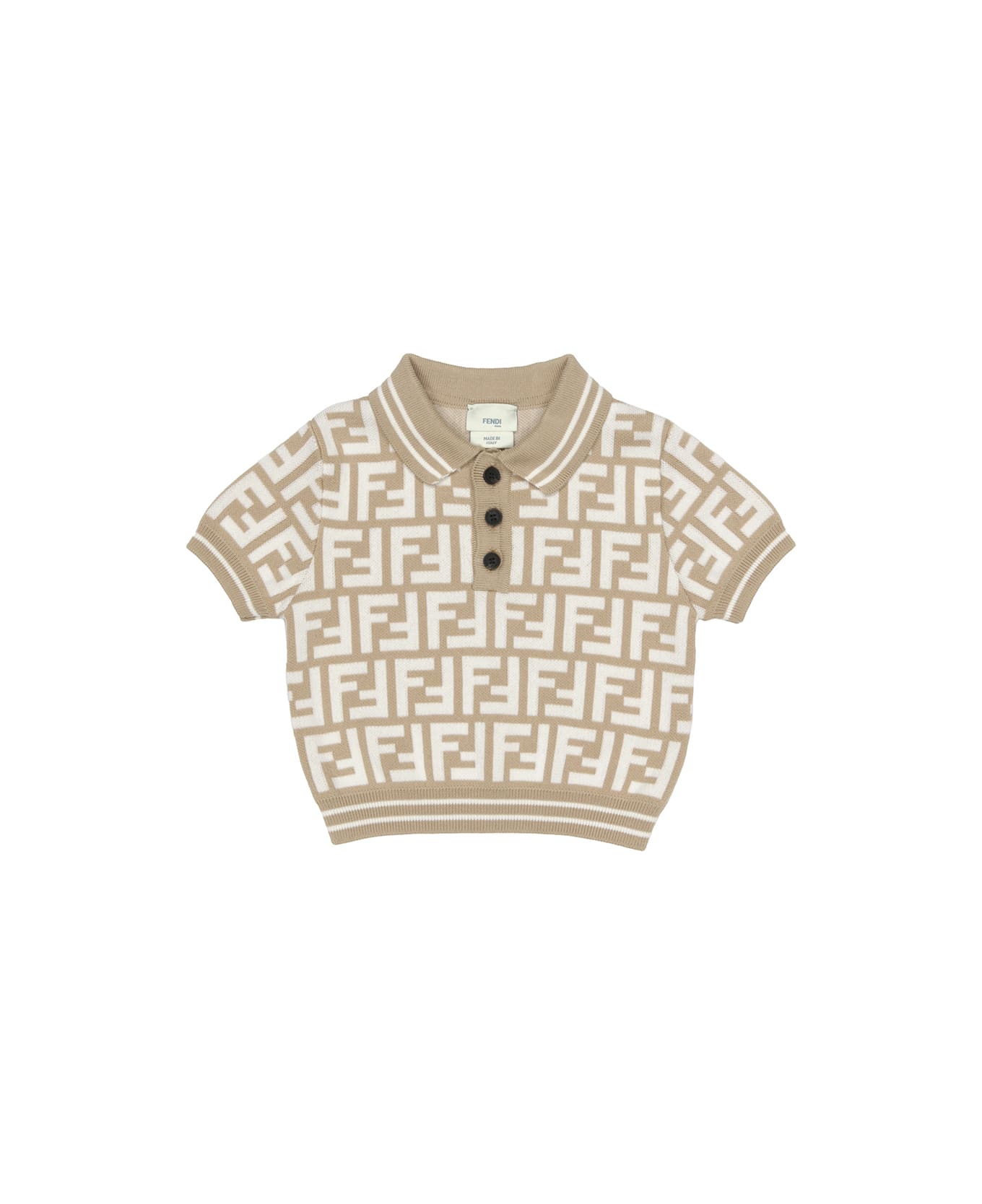 Fendi Beige And White Polo Shirt With Monogram Motif - Brown Tシャツ＆ポロシャツ