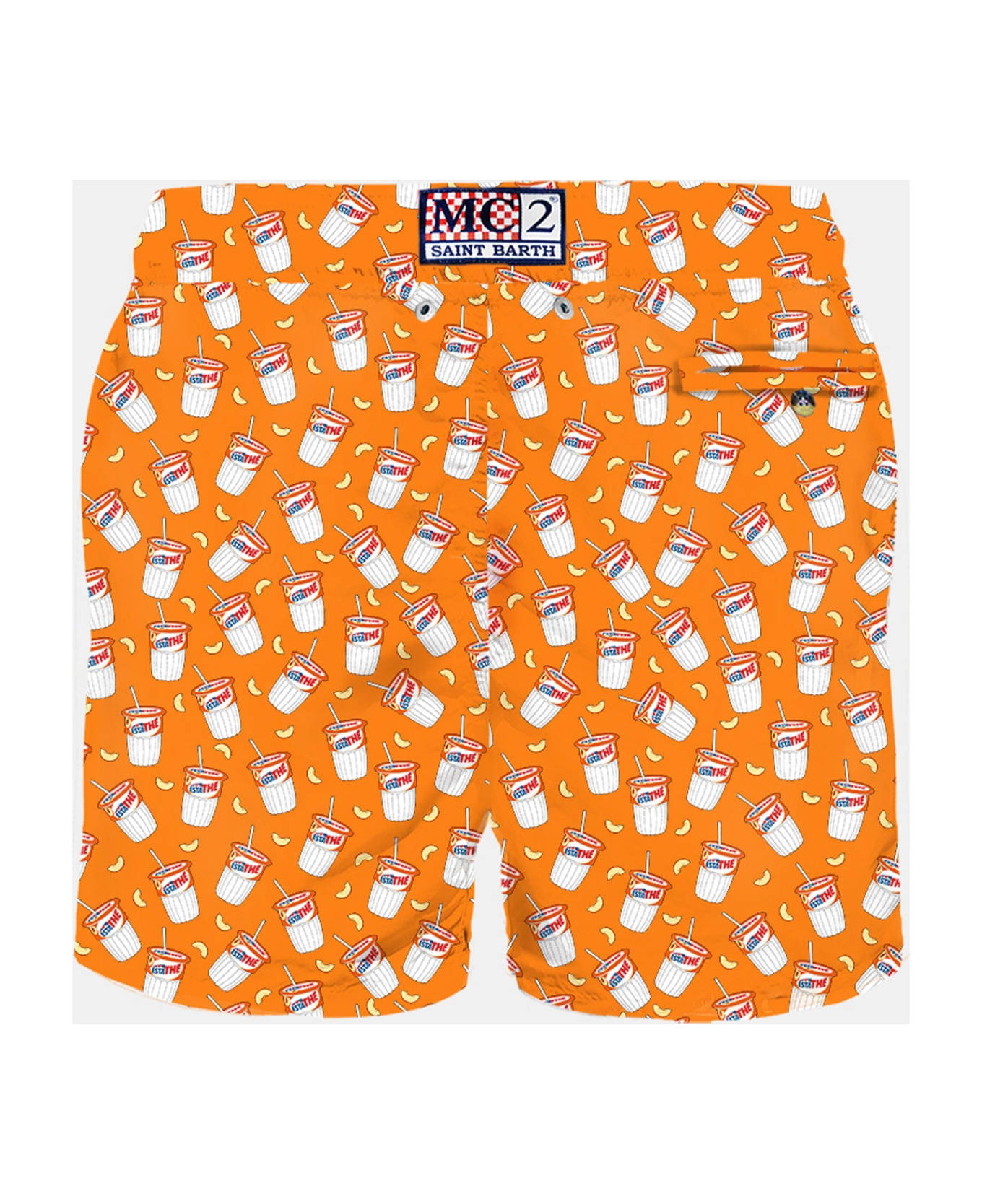MC2 Saint Barth Man Light Fabric Swim Shorts With Estathé Print | Estathé® Special Edition - ORANGE