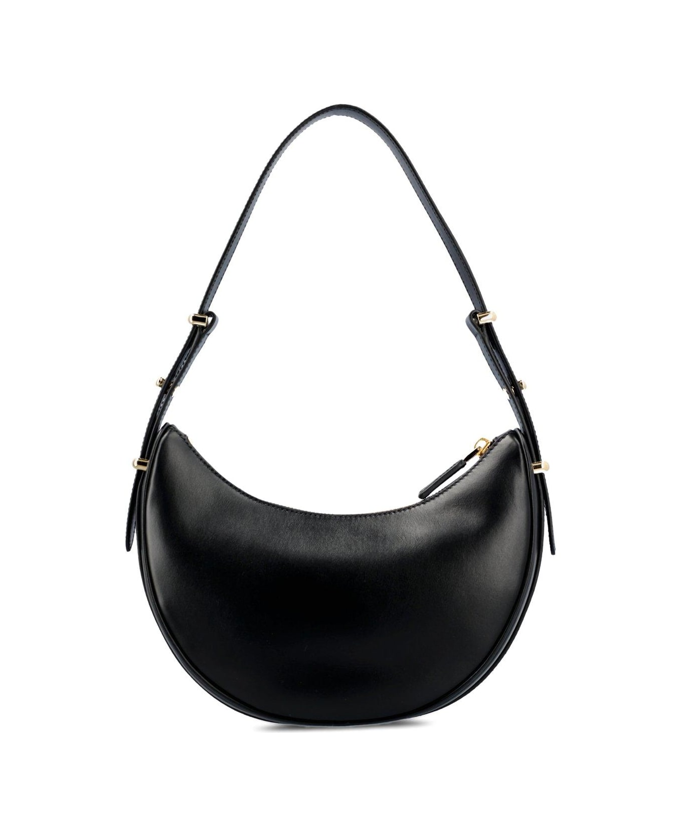 Prada Triangle Logo Plaque Moon Shaped Shoulder Bag - Nero