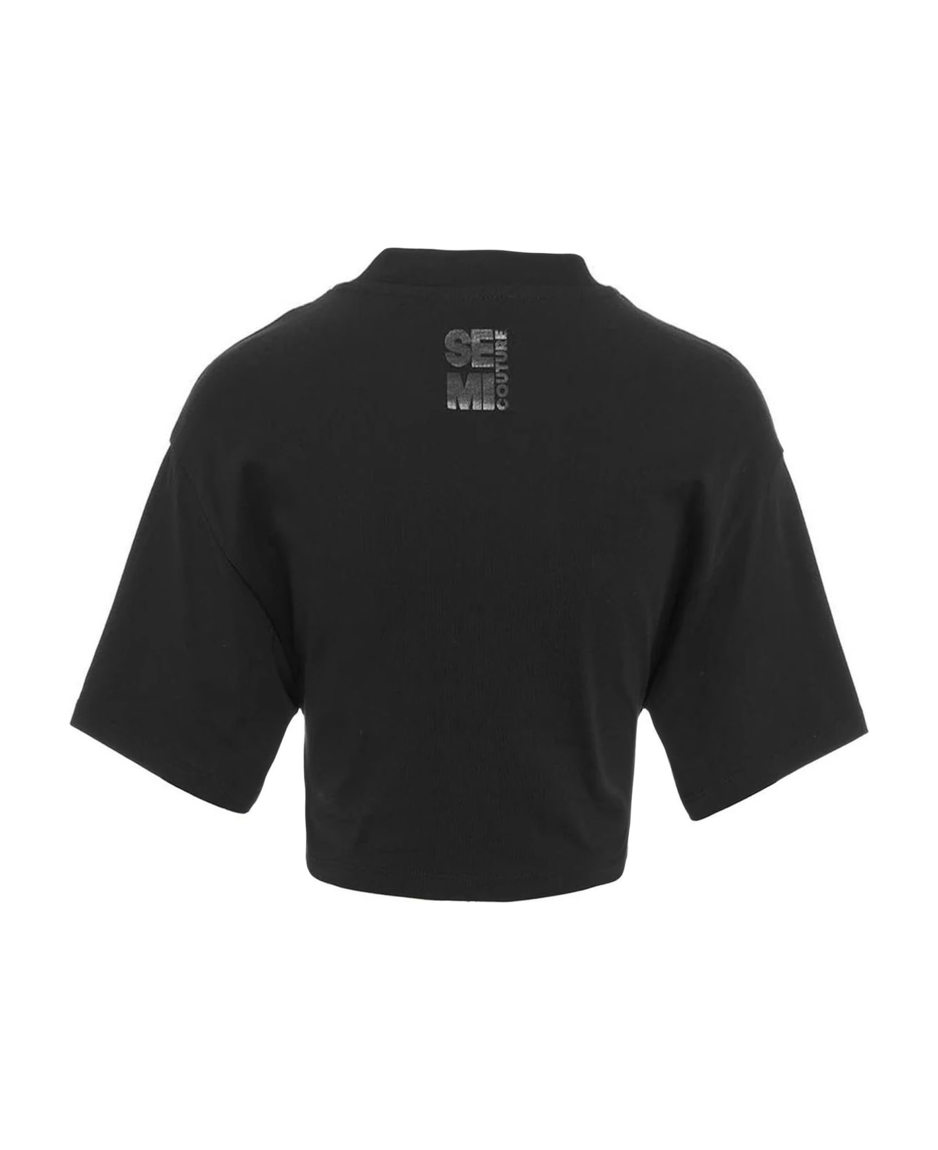 SEMICOUTURE Black Cotton T-shirt - Black Tシャツ