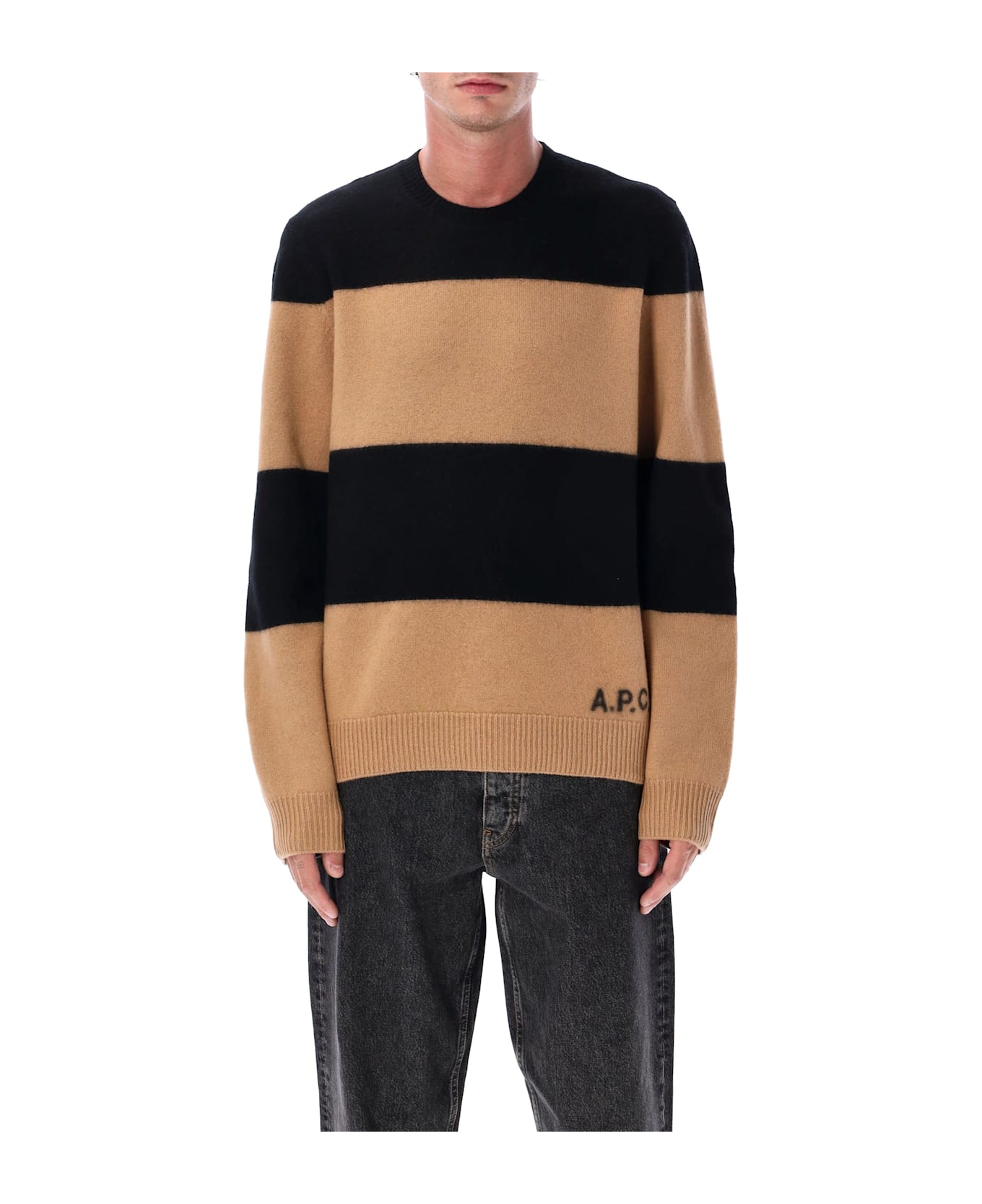 A.P.C. Edwardo Striped Wool Jumper - CAMEL BLACK ニットウェア
