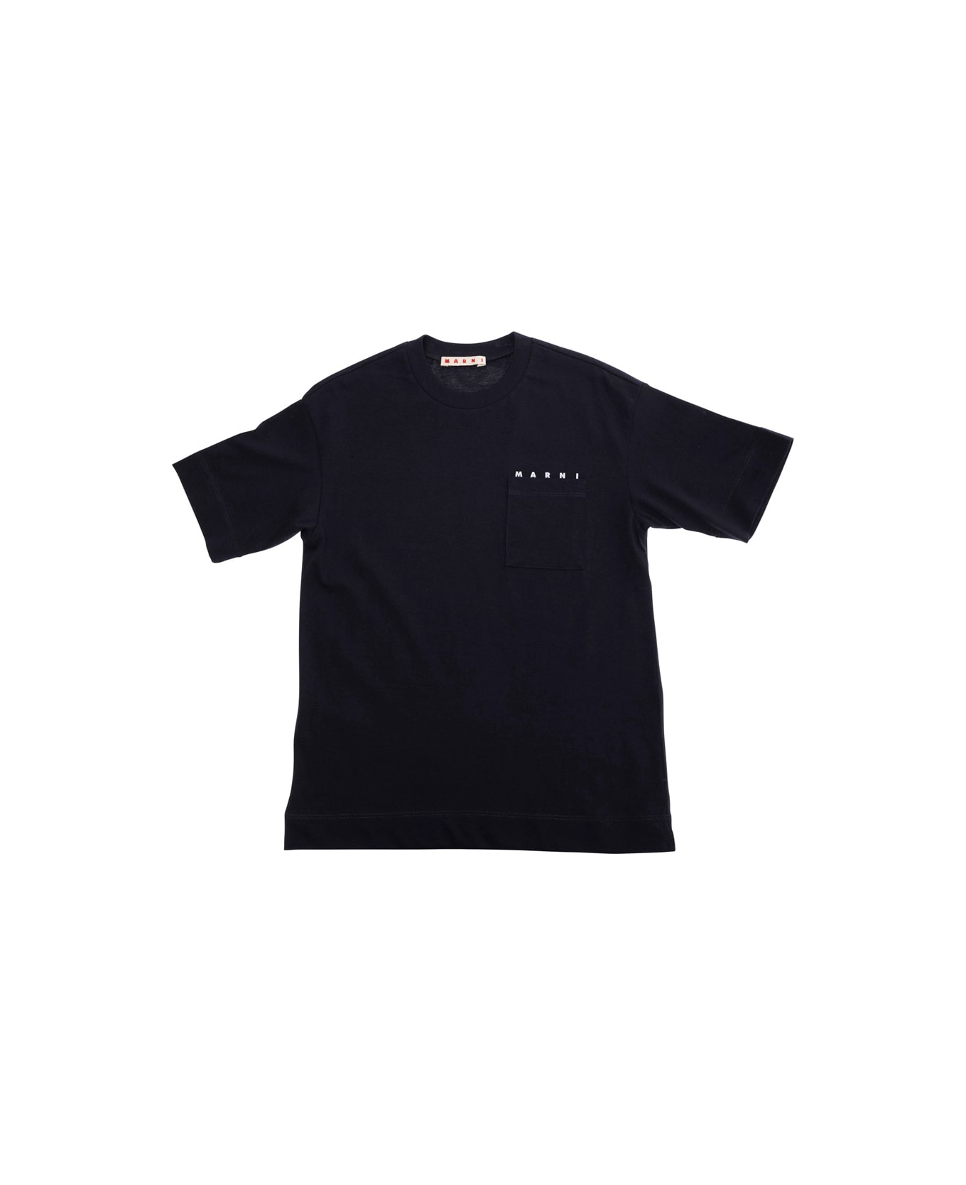 Marni Blue Crewneck T-shirt With Logo Lettering On The Front In Cotton Boy - Blu