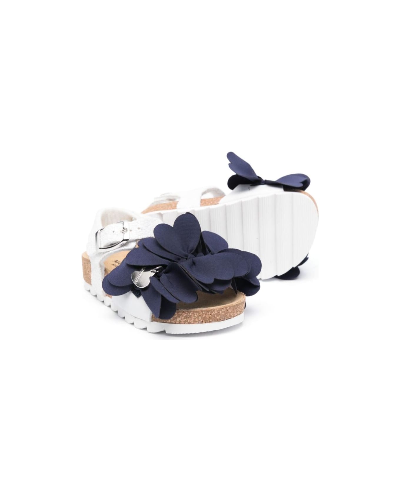 Monnalisa White And Blue Sandals With Heart Shaped Petals And Glitters In Tech Fabric Girl - Multicolor