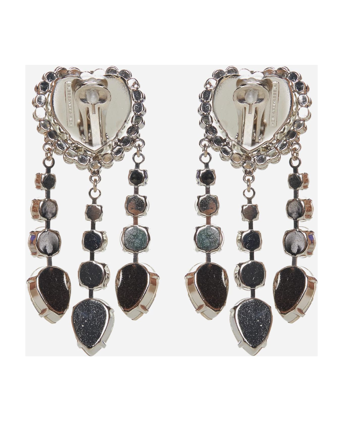 Alessandra Rich Heart And Crystal Pendants Earrings - Silver