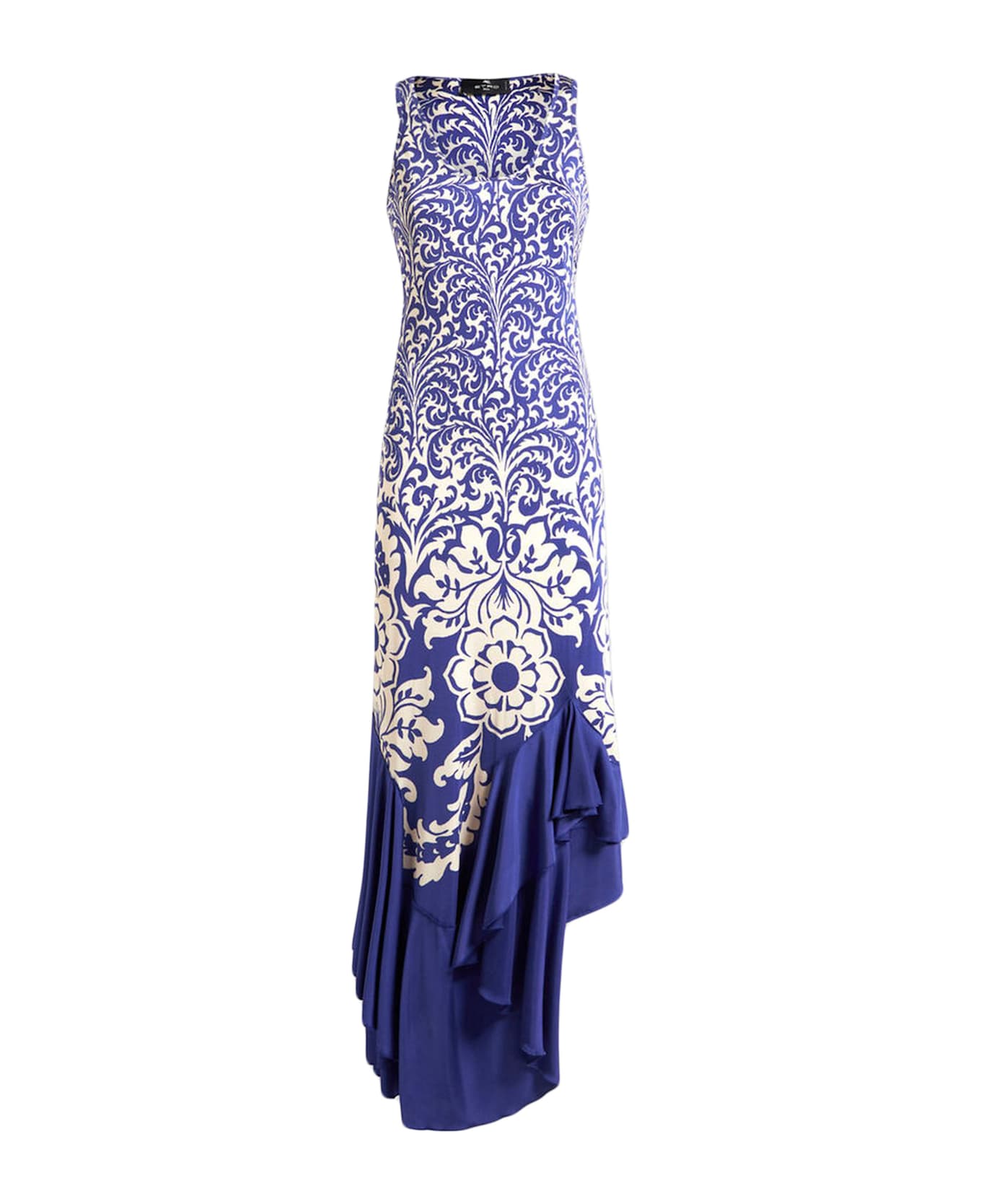Etro Jersey Dress With Flounce And Print - Blue