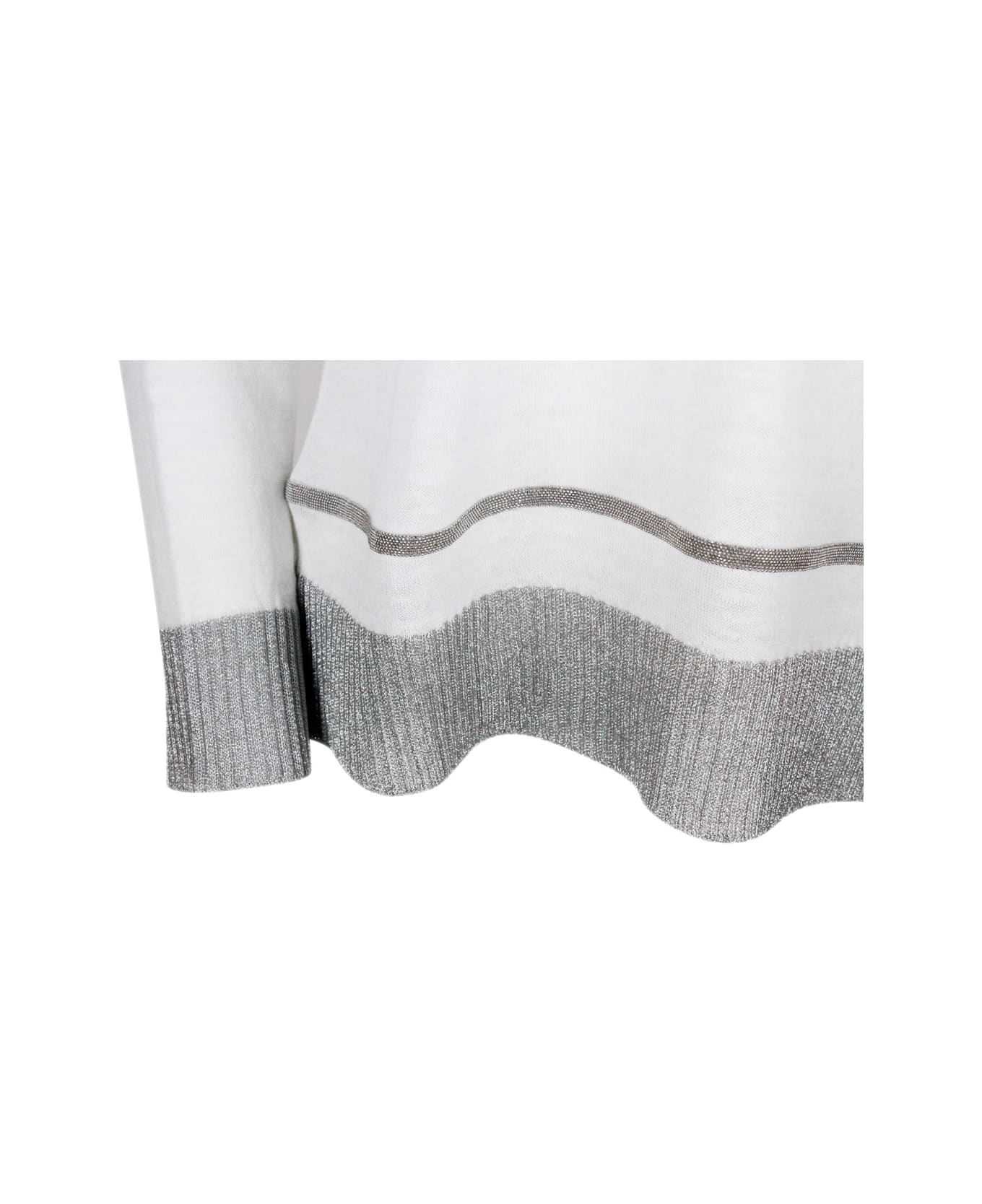Fabiana Filippi Cotton And Hemp Thread Sweater With V-neck - White ニットウェア