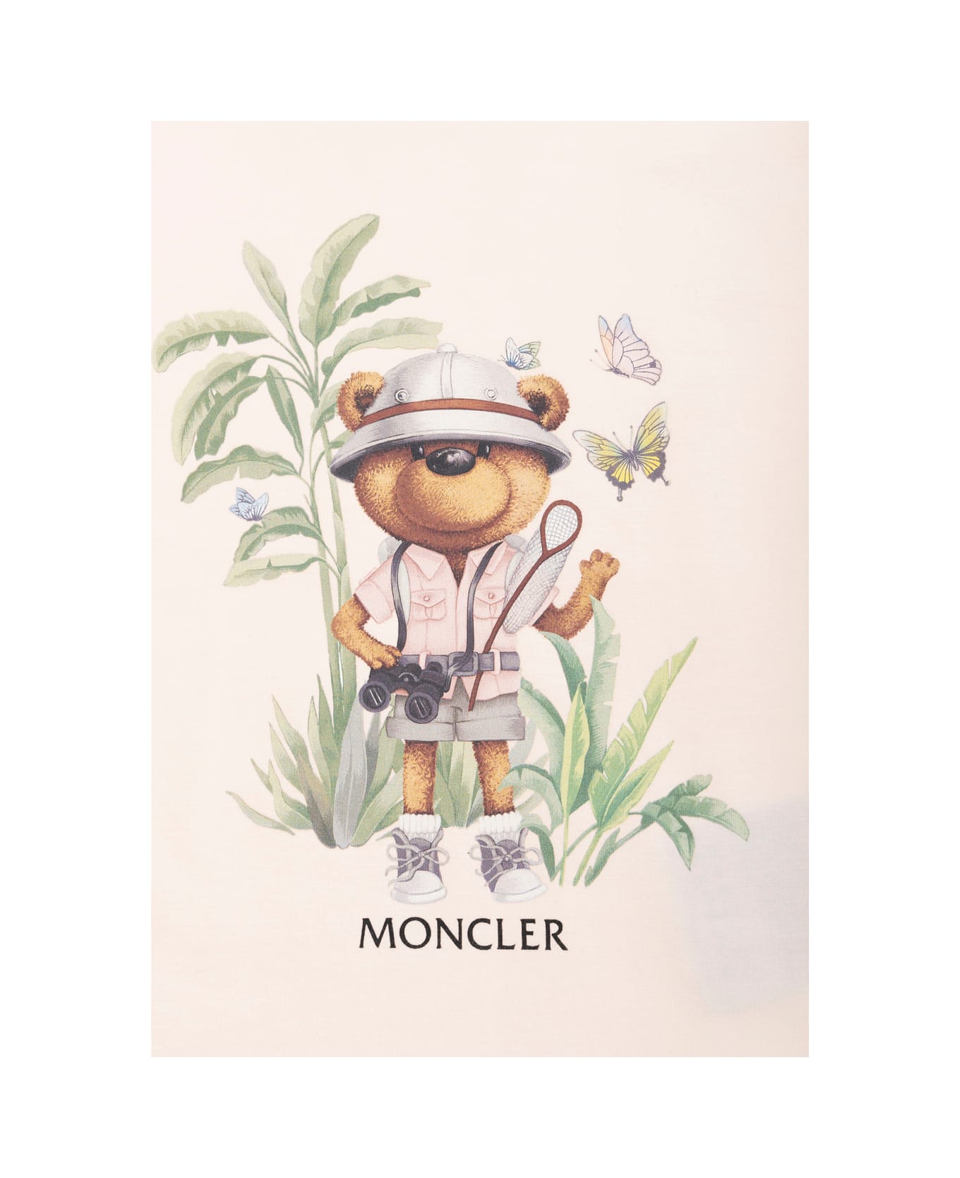 Moncler Pink T-shirt With Maxi Logo Print On The Front And Button Closure On The Sleeve In Cotton Stretch Baby - Pink
