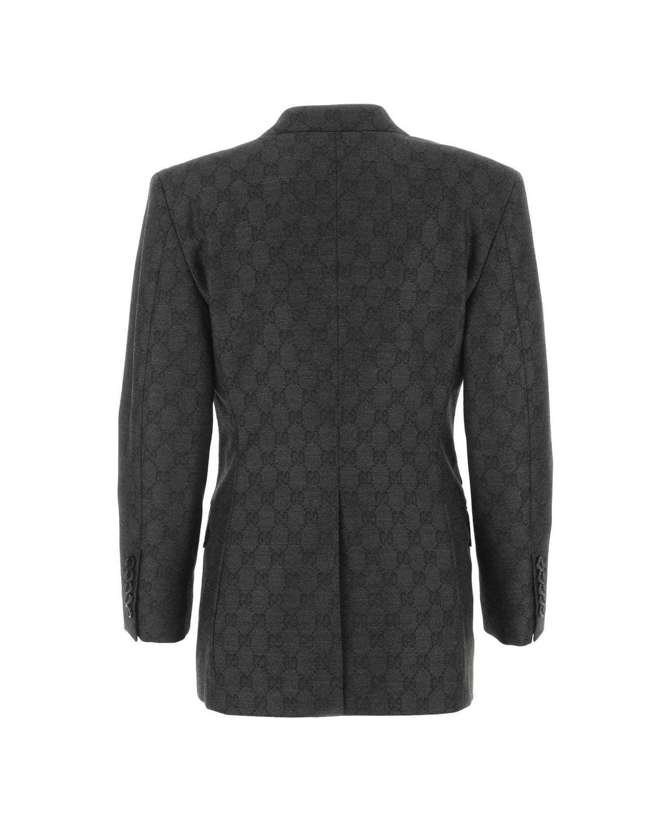 Gucci Gg Jacquard Double-breasted Jacket - Grey