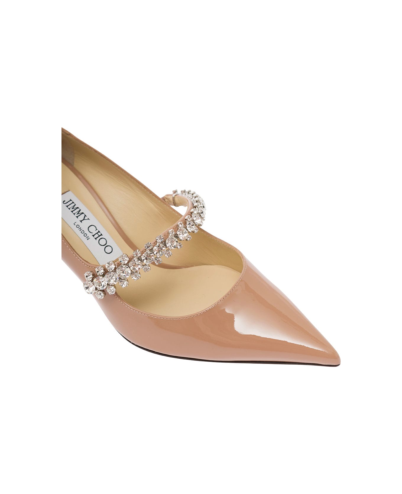 Jimmy Choo 'bing' Pink Pumps With Crystal Embellishment In Patent Leather Woman - Beige
