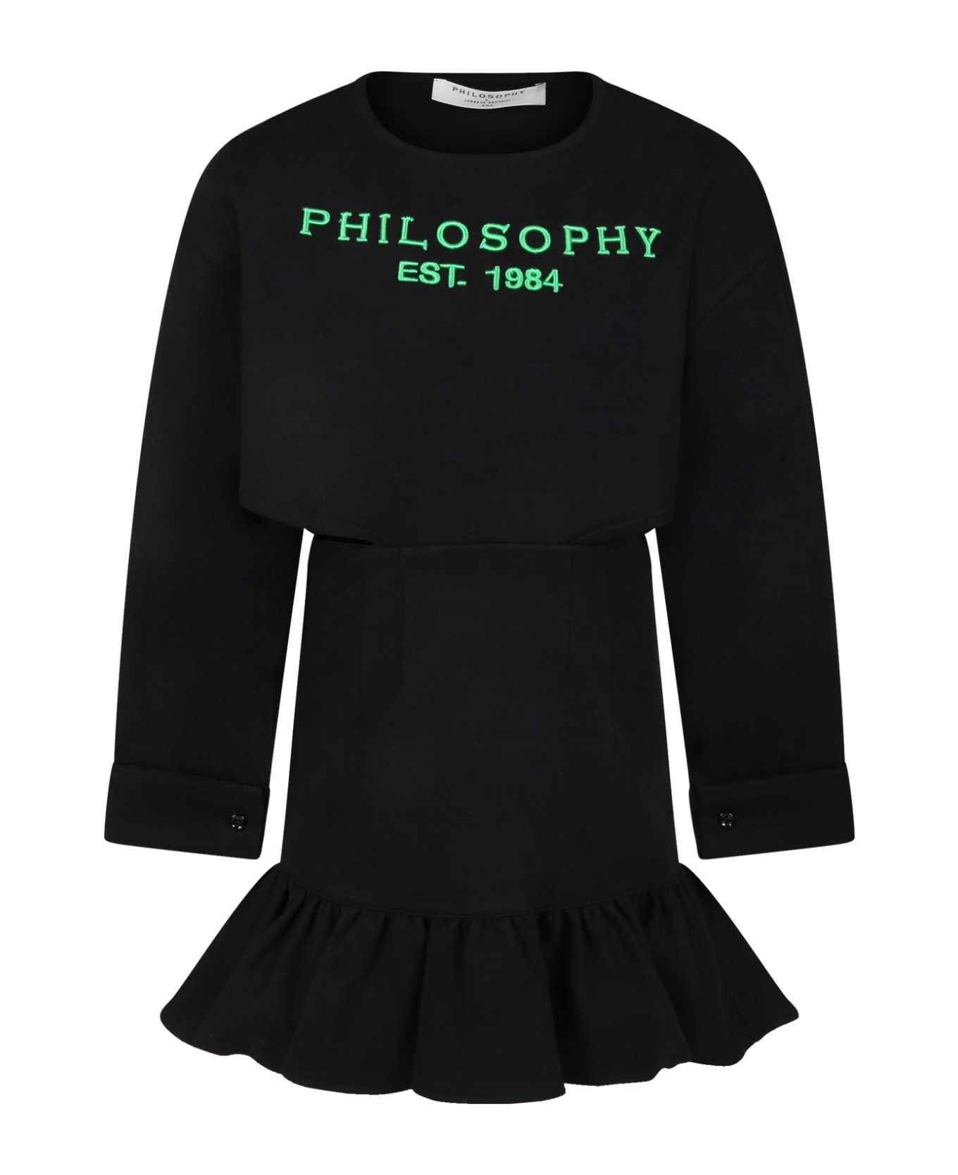Philosophy di Lorenzo Serafini Kids Black Dress For Girl With Logo - Black