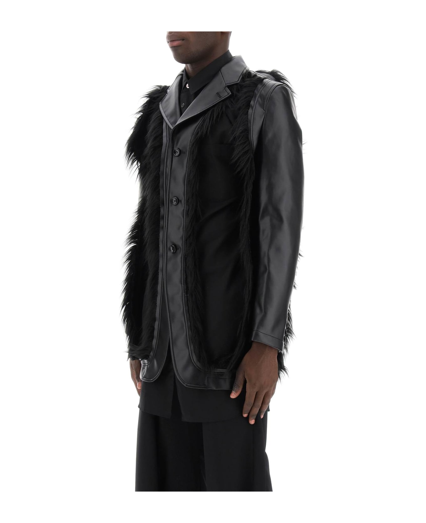 Comme Des Garçons Homme Plus Faux Leather Destroyed Balzer With Eco-fur Trims - BLACK BLACK (Black)