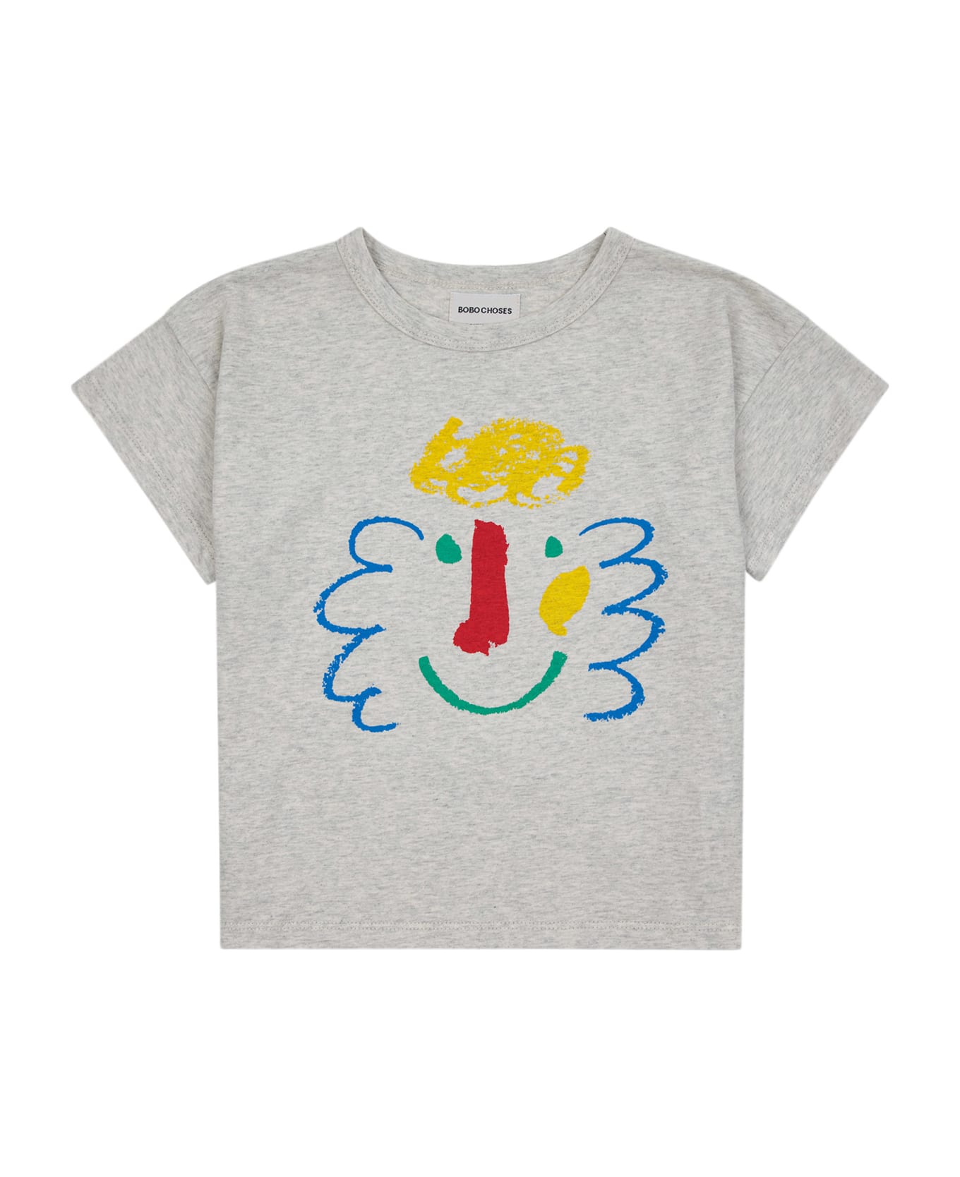 Bobo Choses Gray T-shirt For Kids With Multicolor Print - Grey Tシャツ＆ポロシャツ