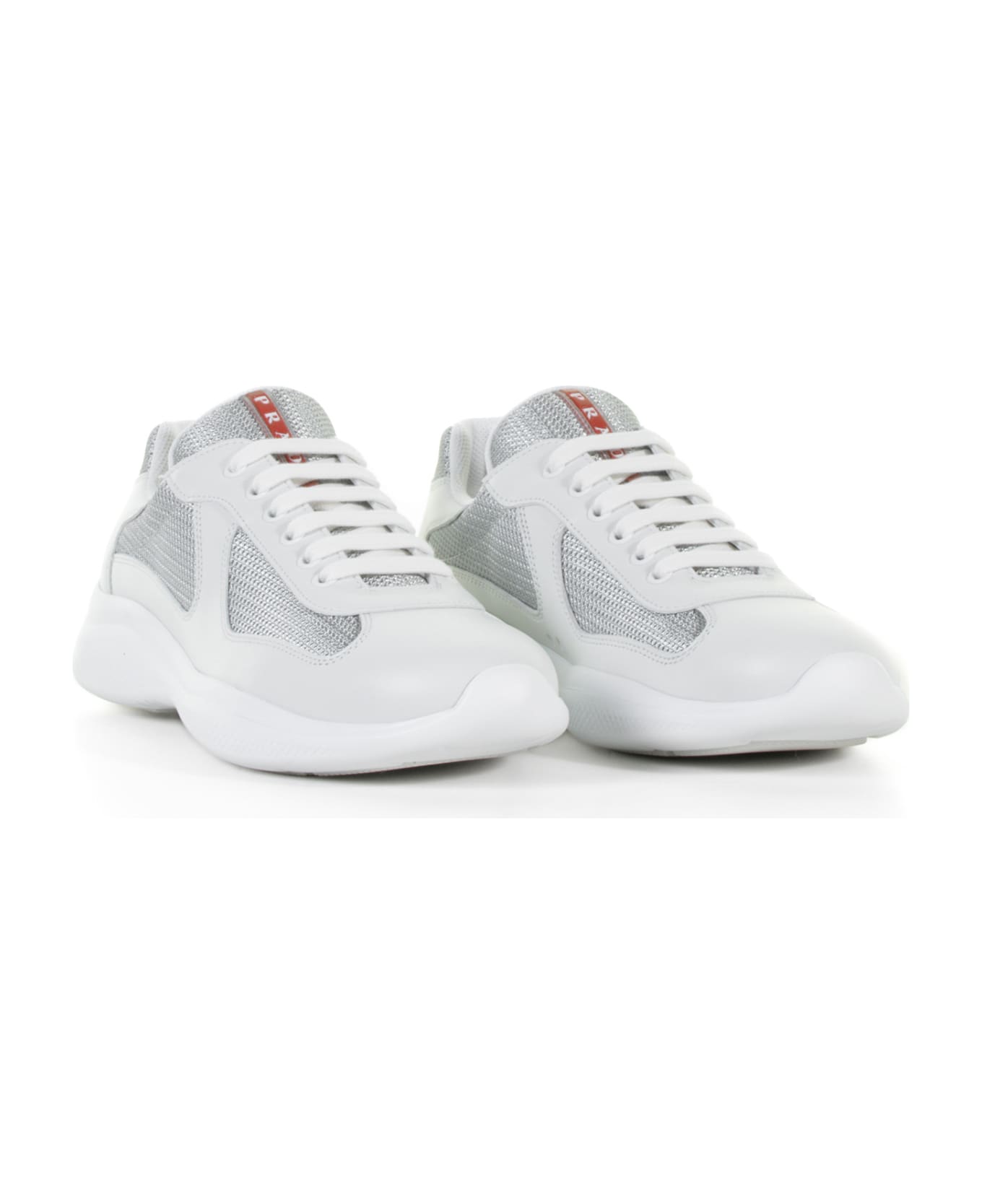 Prada America's Cup Sneakers With Linea Rossa Logo - Bianco/argento スニーカー