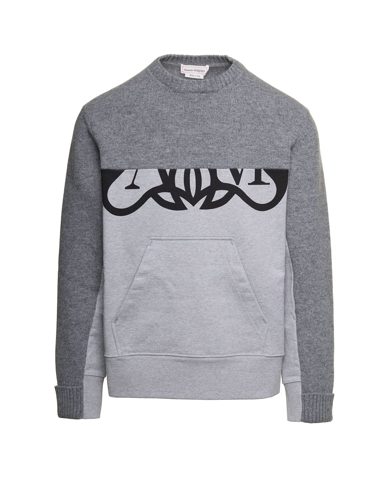 Alexander McQueen Crewneck Long-sleeved Sweater - Grey Melange Black