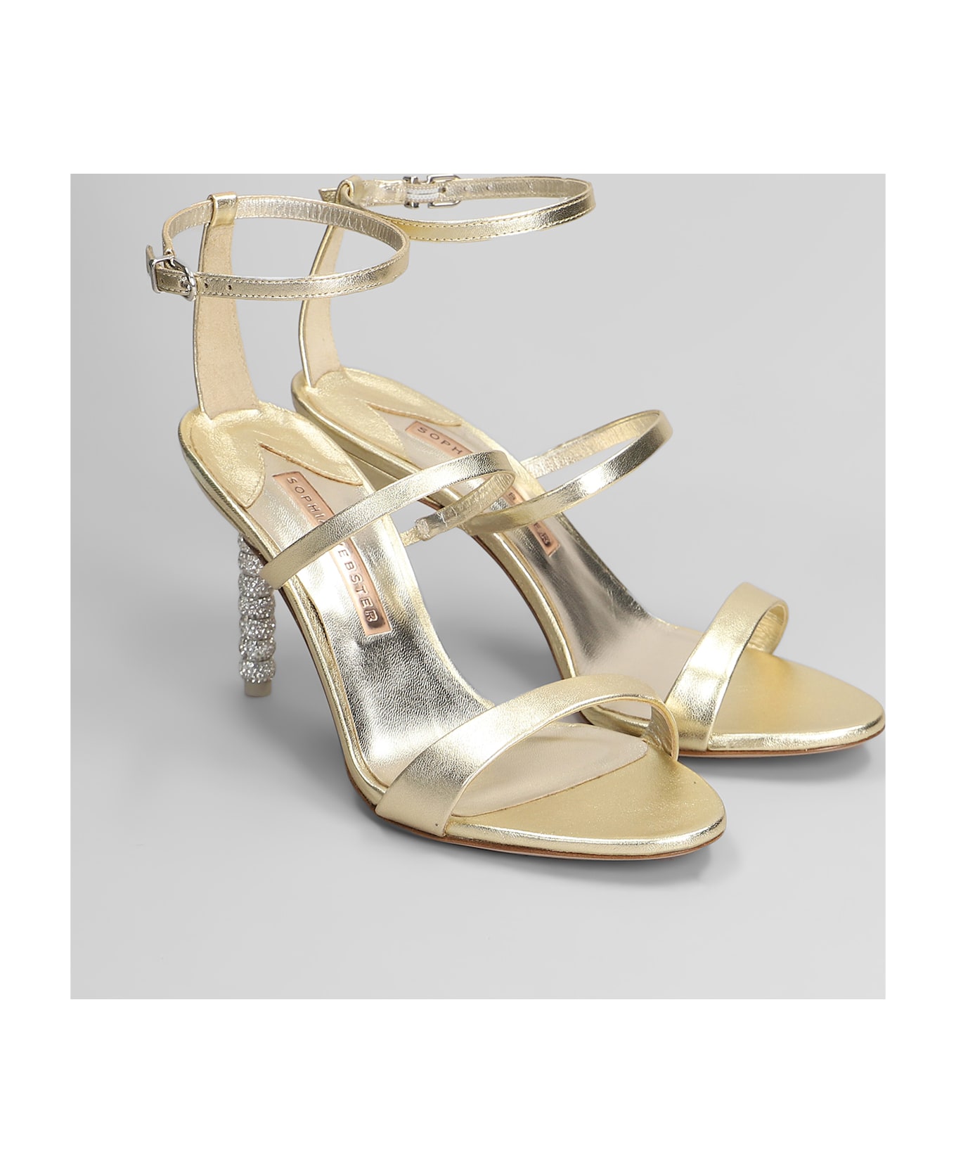 Sophia Webster Rosalind Crystal Mid Sandals In Gold Leather - gold