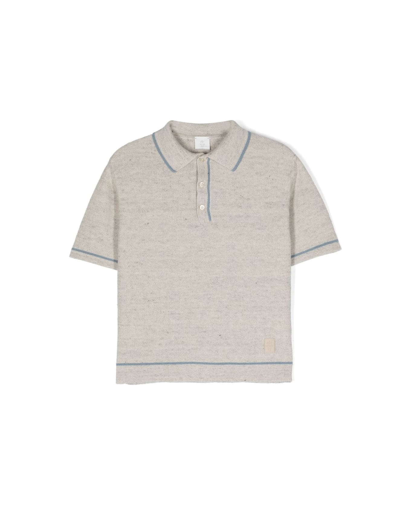 Eleventy Grey Knitted Polo Shirt With Blue Stripes - Grey