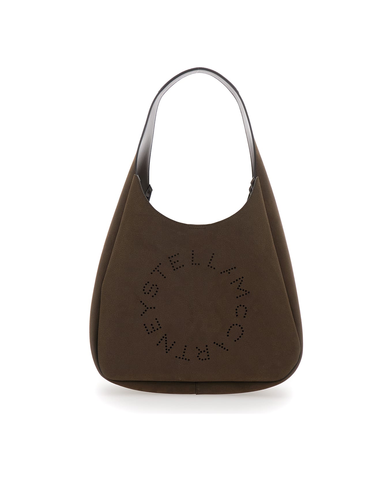 Stella McCartney Logo Large Hobo Bag Embossed Grainy Alter Suede - Brown