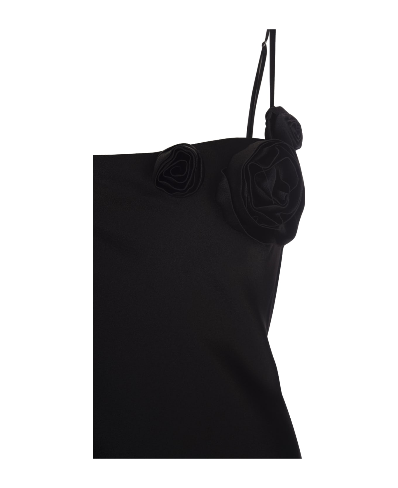 Blumarine Long Black Dress With Decor Rose - Nero