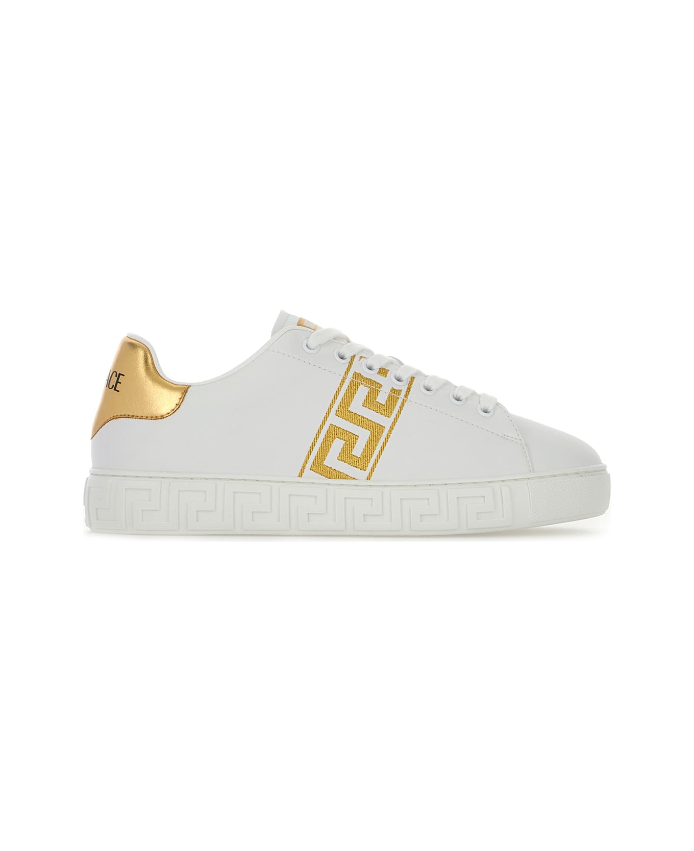 Versace White Leather Greca Sneakers - WHITEGOLD