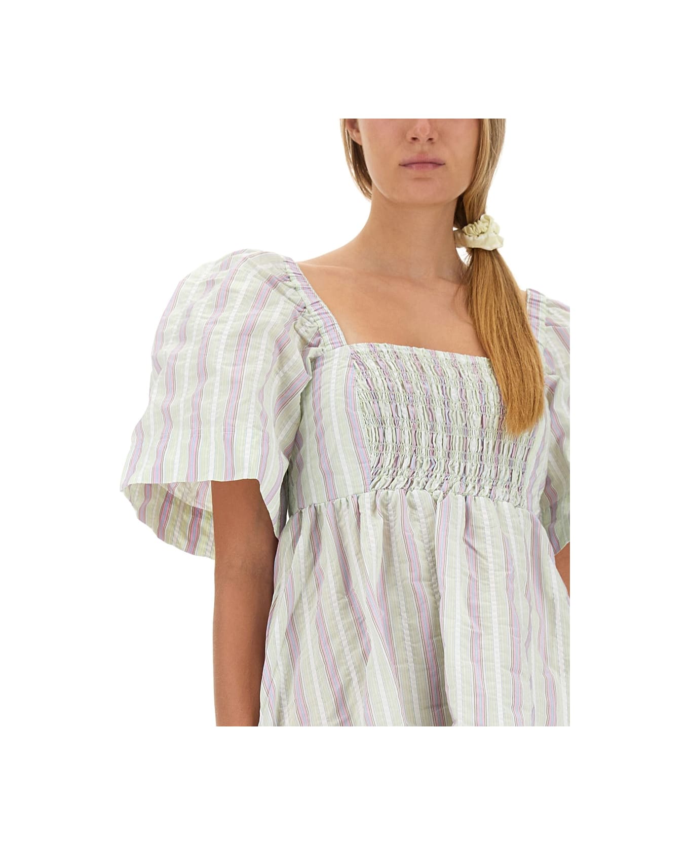 Ganni Dress With Stripe Pattern - White