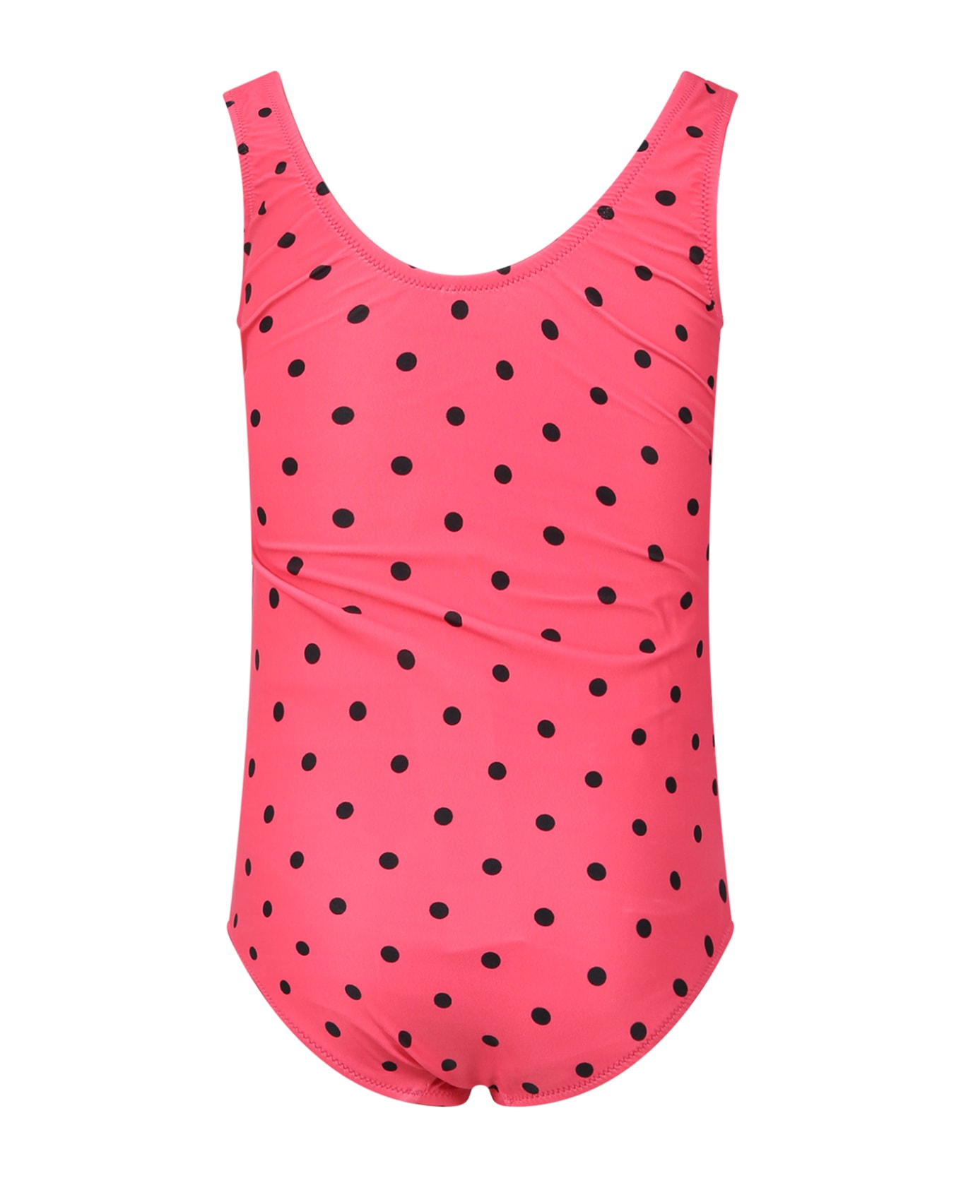 Mini Rodini Fuchsia Swimsuit For Girl With Black Polka Dots - Fuchsia 水着