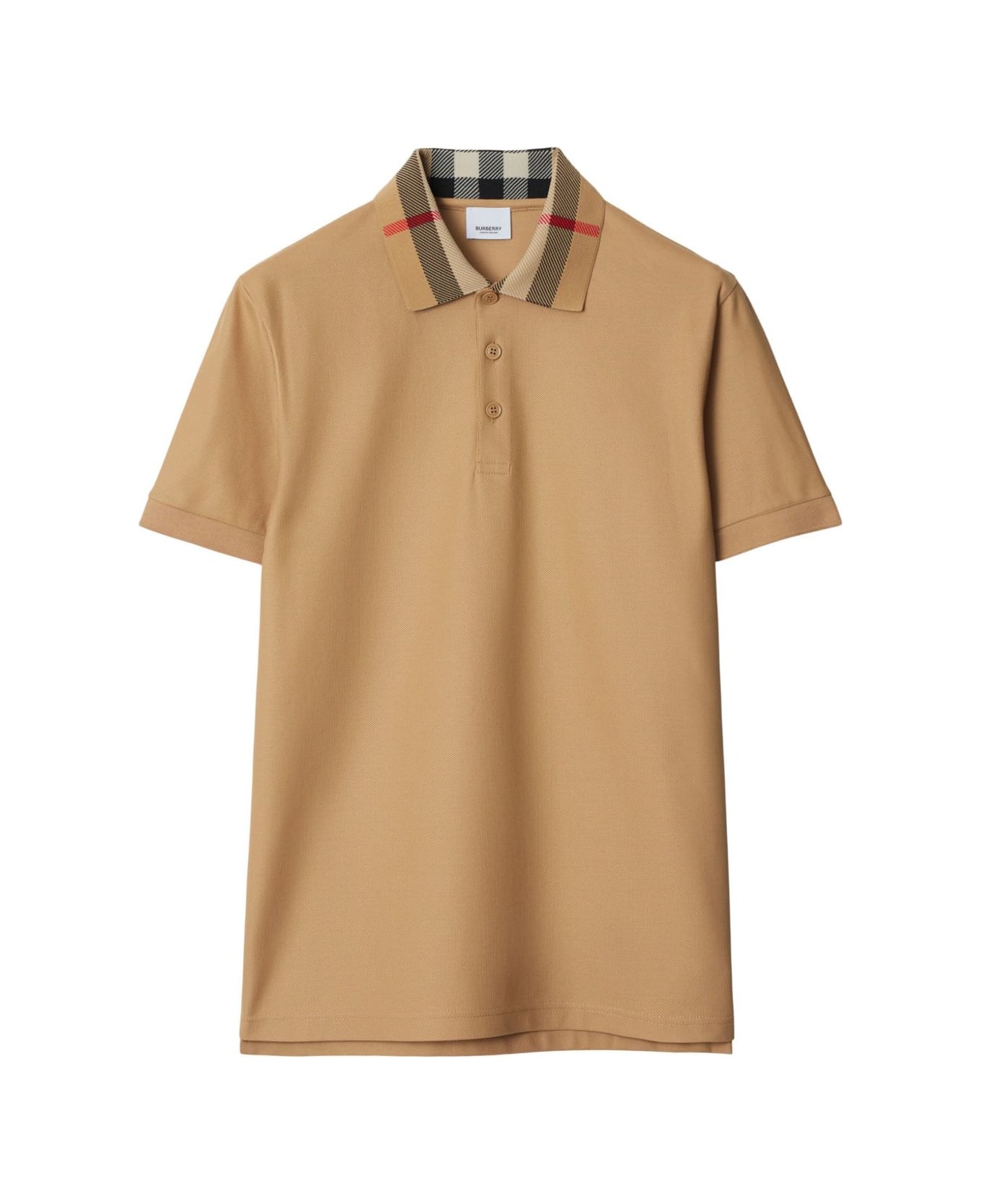 Burberry Check Collar Cotton Polo Shirt - Beige