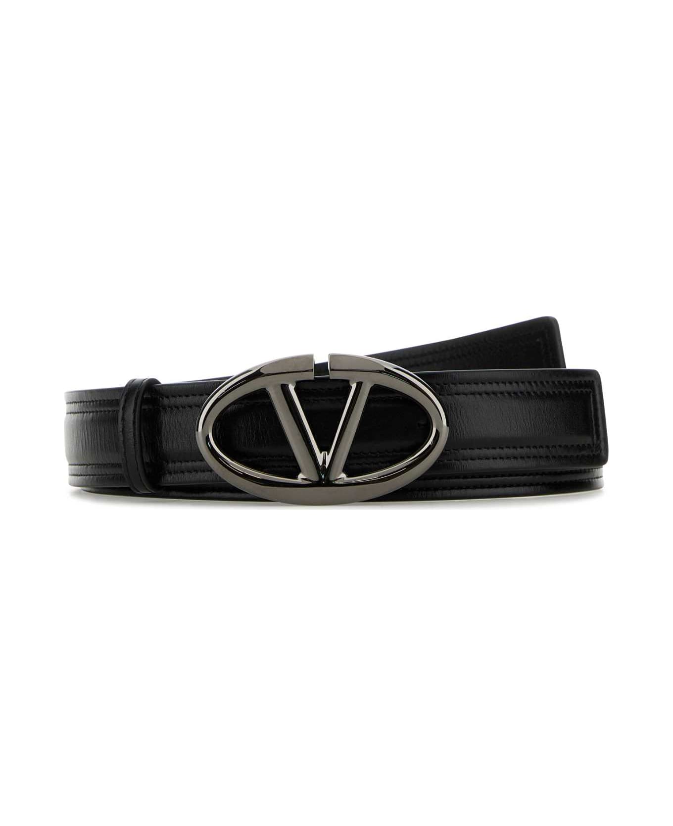 Valentino Garavani Black Leather Vlogo Belt - NERO