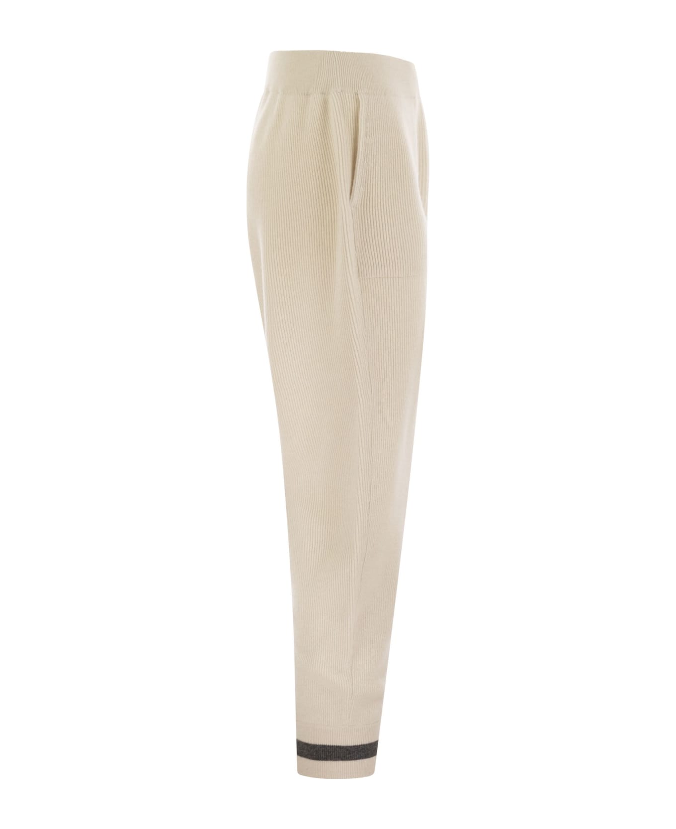 Brunello Cucinelli English Rib Cashmere Knit Trousers - Butter