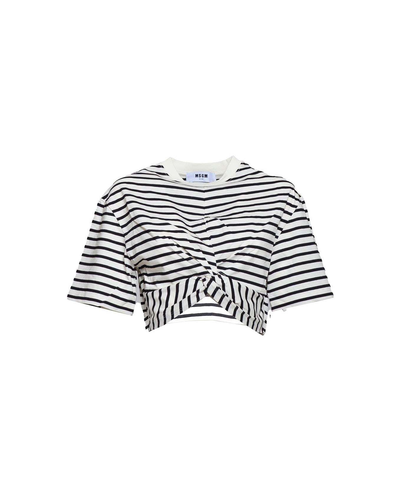 MSGM Twist-detailed Striped Cropped T-shirt - Nero