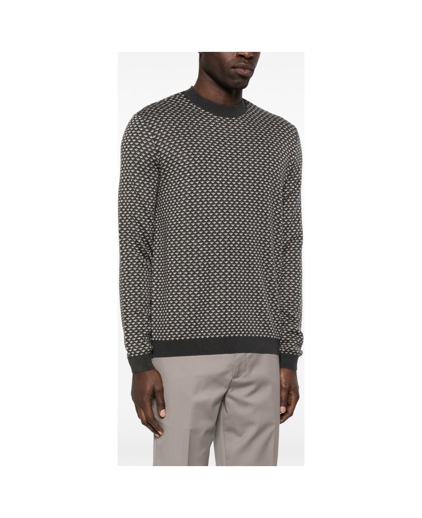 Emporio Armani Allover Logo Wool Blend Sweater - Black