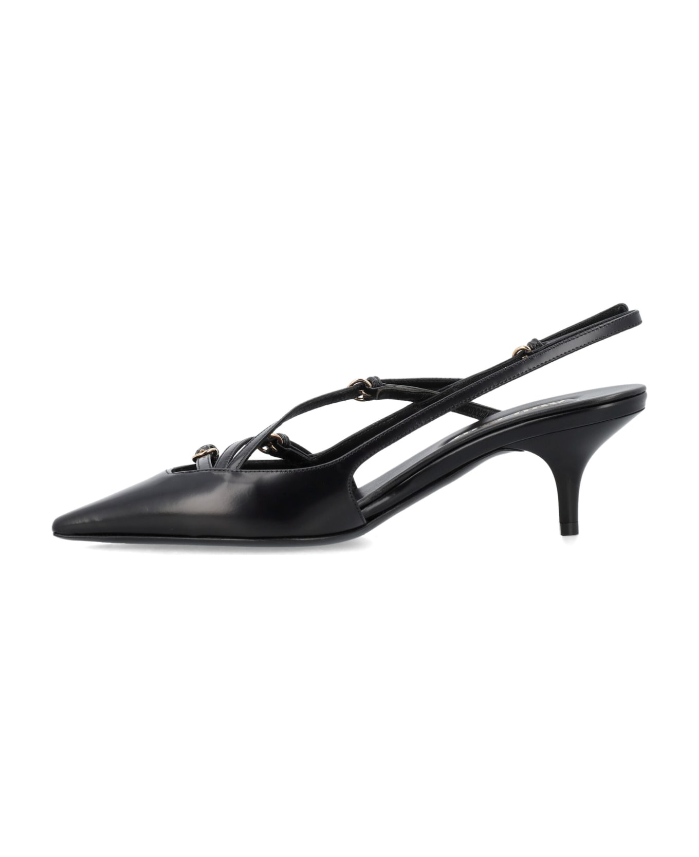 Miu Miu Brushed Leather Slingbacks With Buckles - NERO ハイヒール