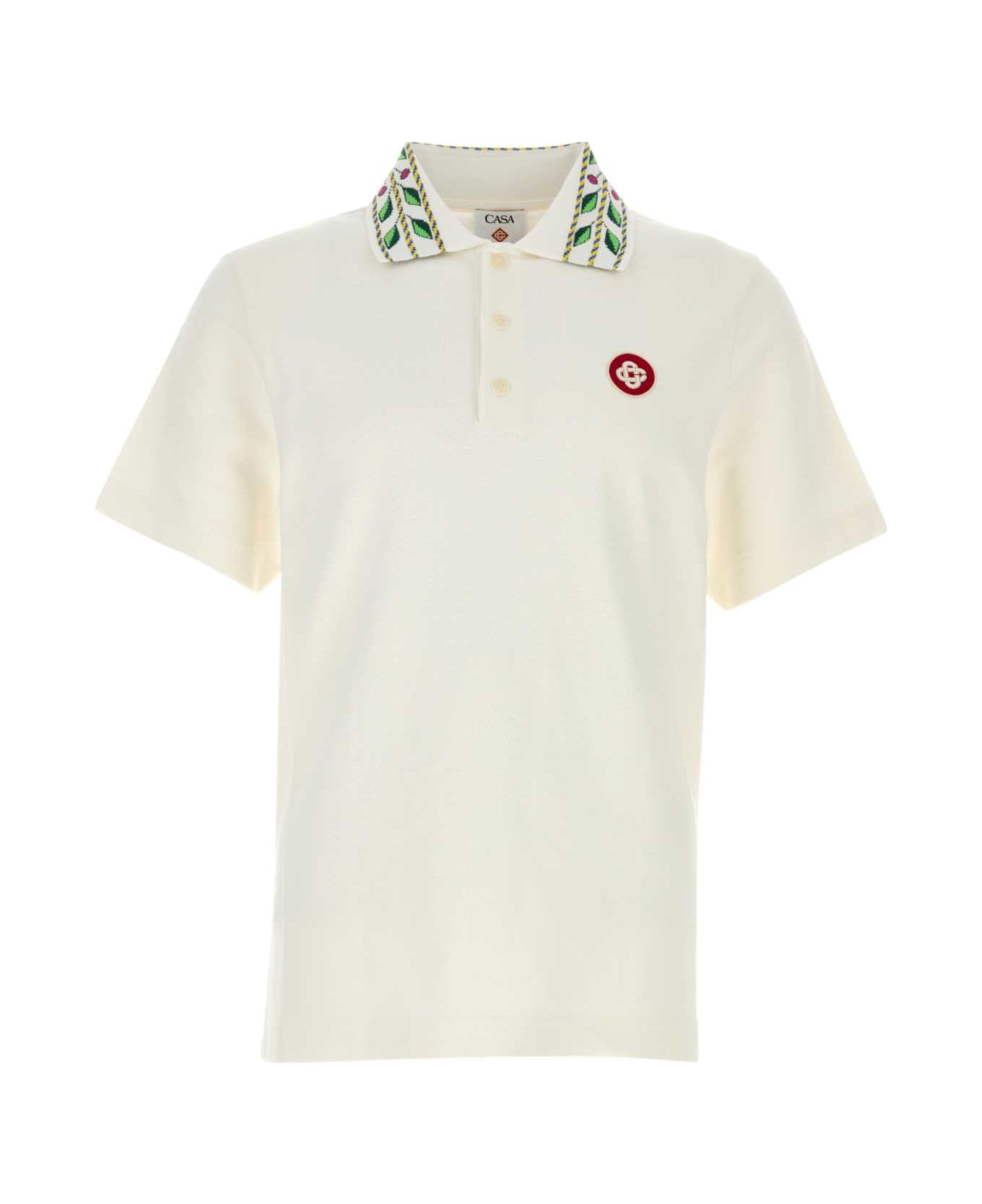 Casablanca White Piquet Polo Shirt - OFFWHITE