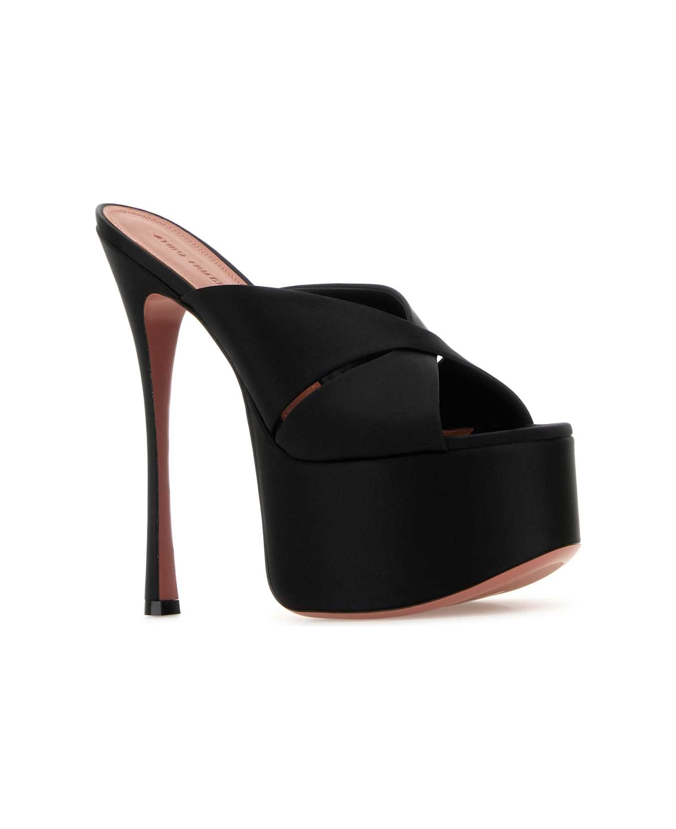 Amina Muaddi Black Satin Salma Mules - SATINBLACK