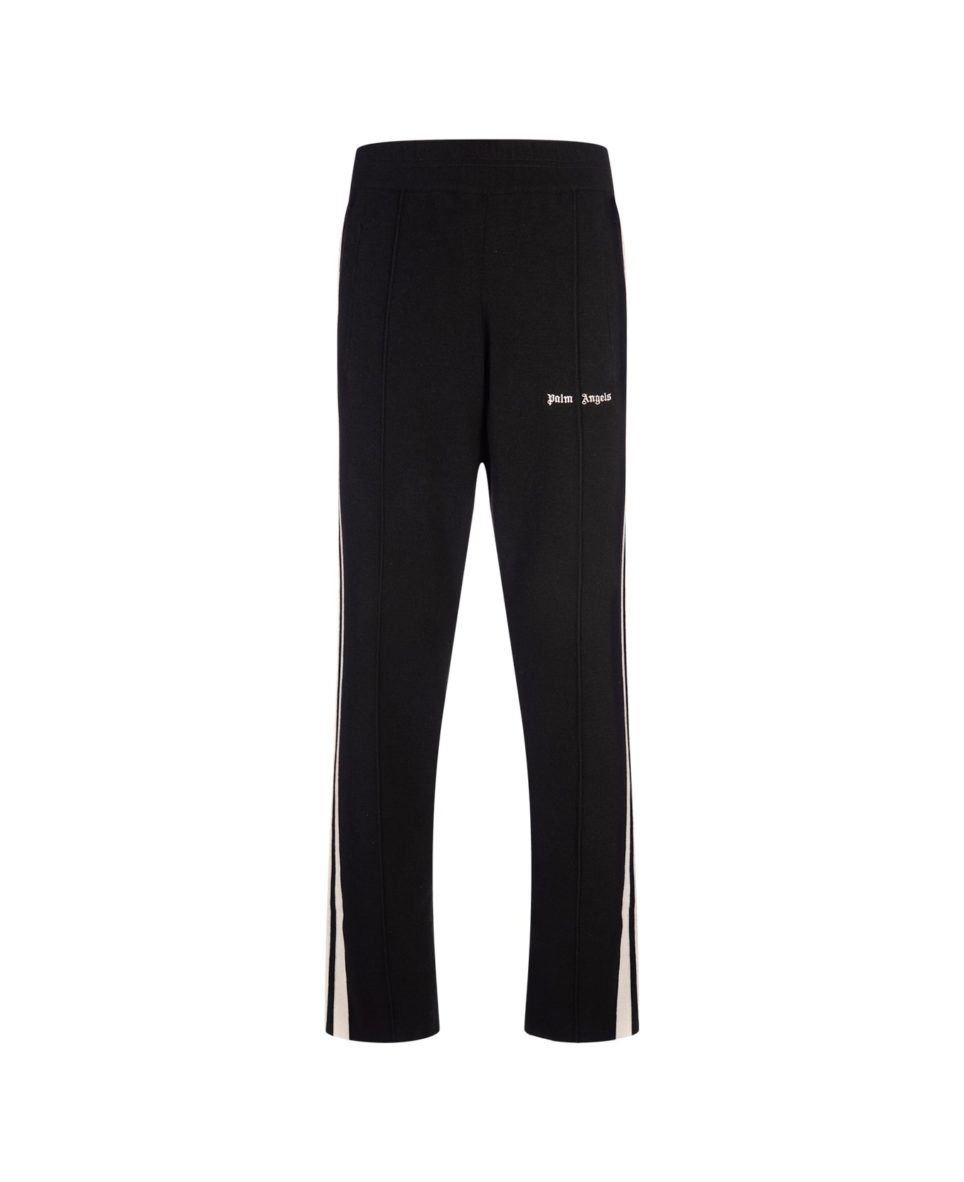 Palm Angels Black Wool And Cashmere Track Trousers - BLACK OFF WHITE