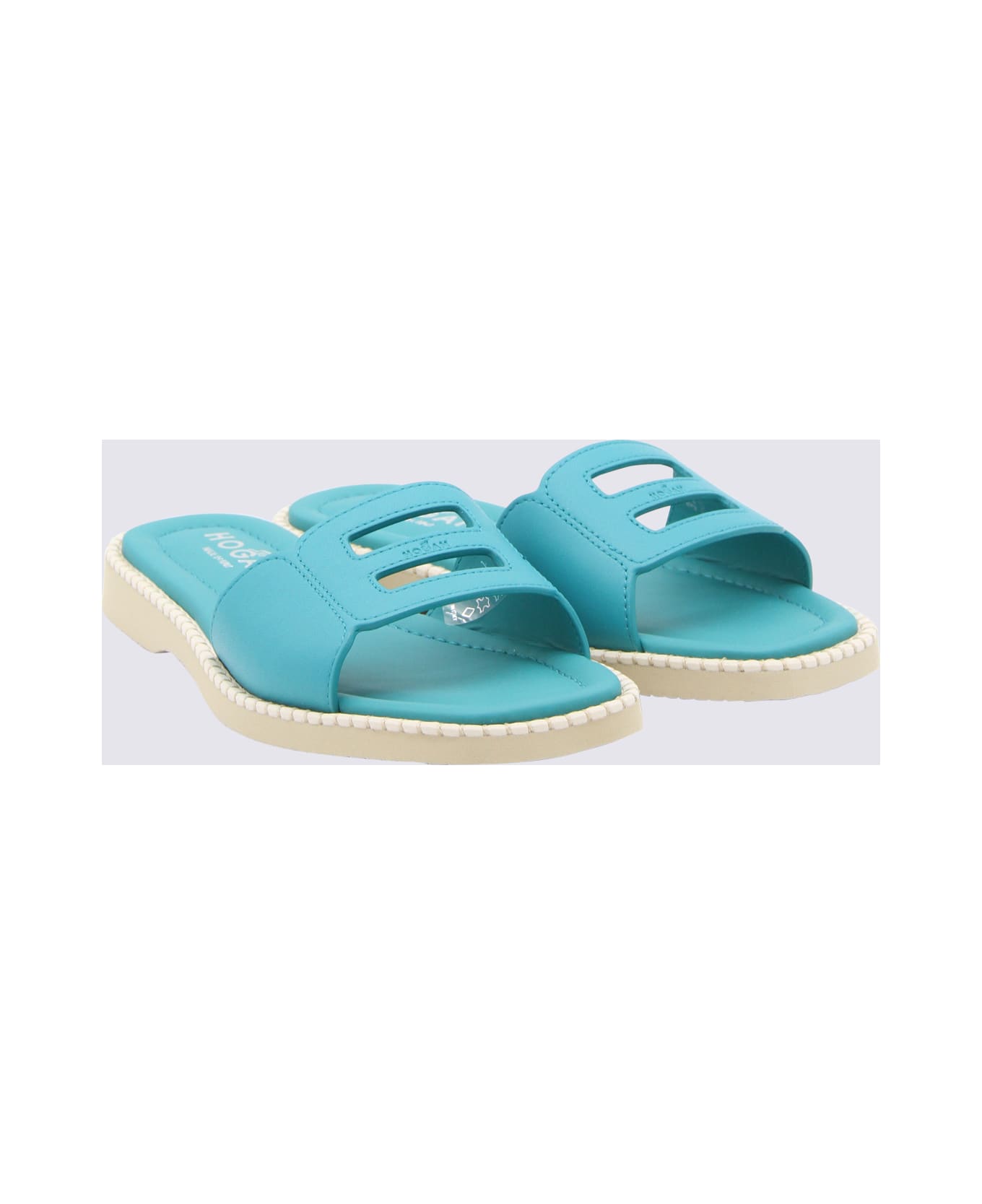Hogan Turquoise Leather H638 Flat Sandals - Turquoise