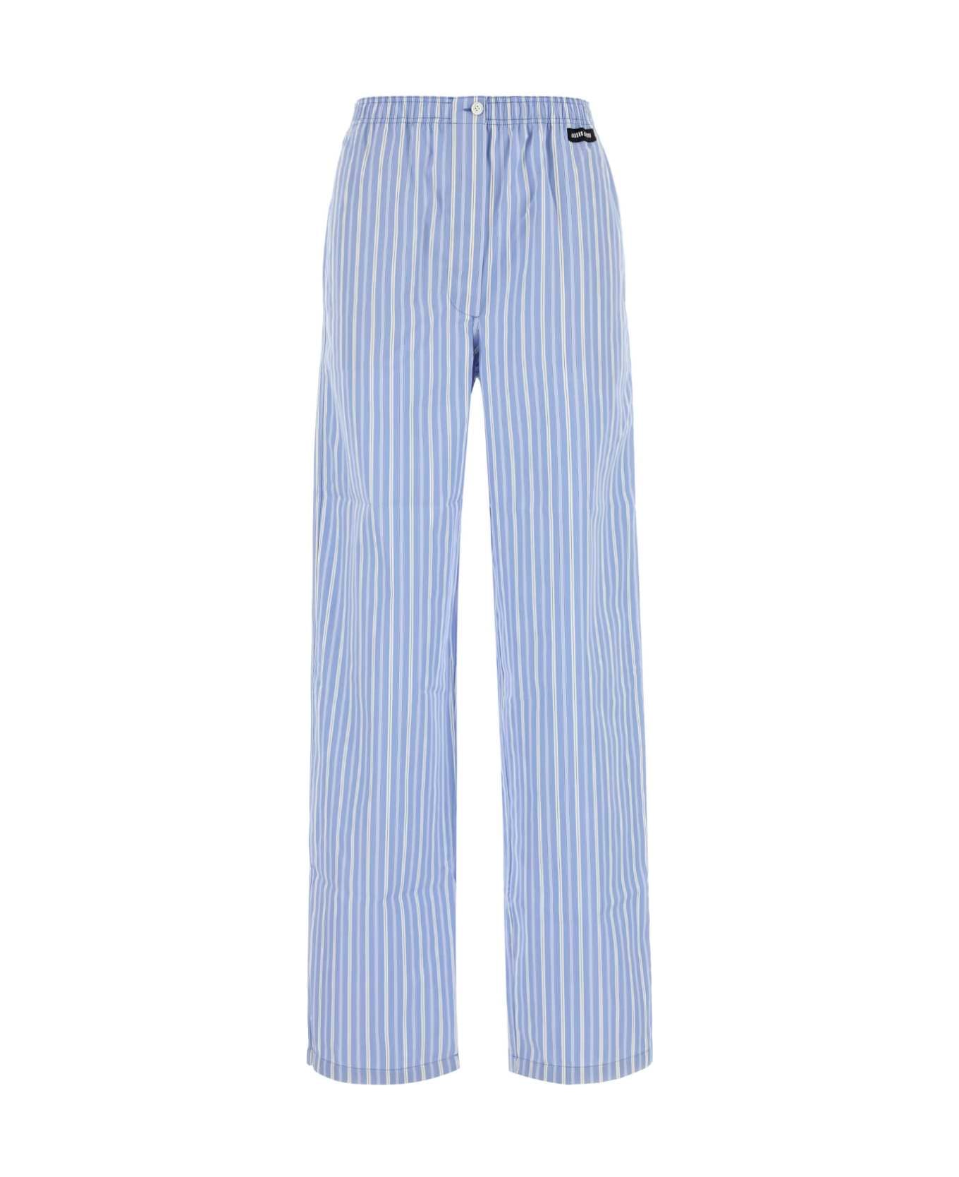 Miu Miu Embroidered Poplin Pyjamas Pant - CELESTE