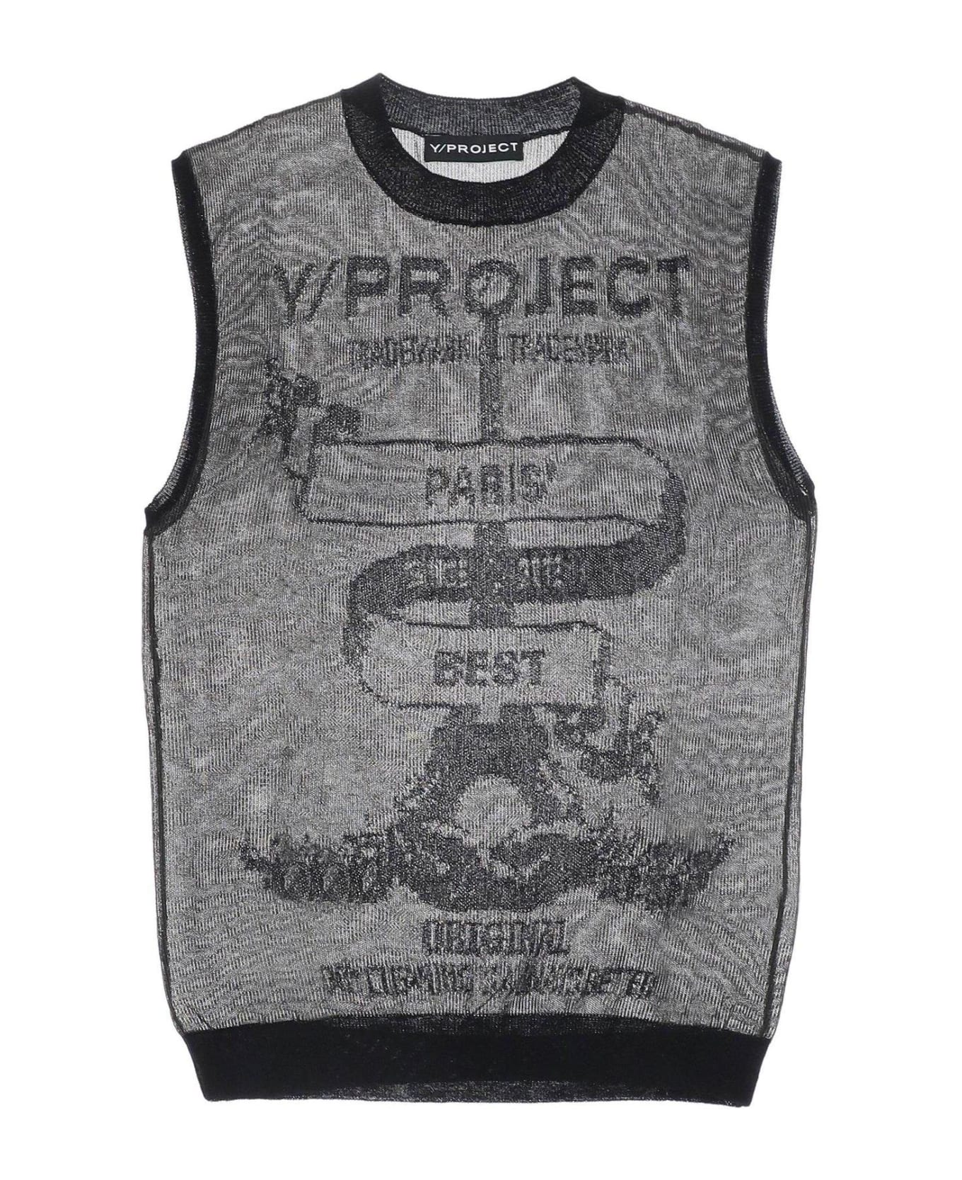 Y/Project Logo Intarsia Knitted Semi-sheer Jumper - BLACK