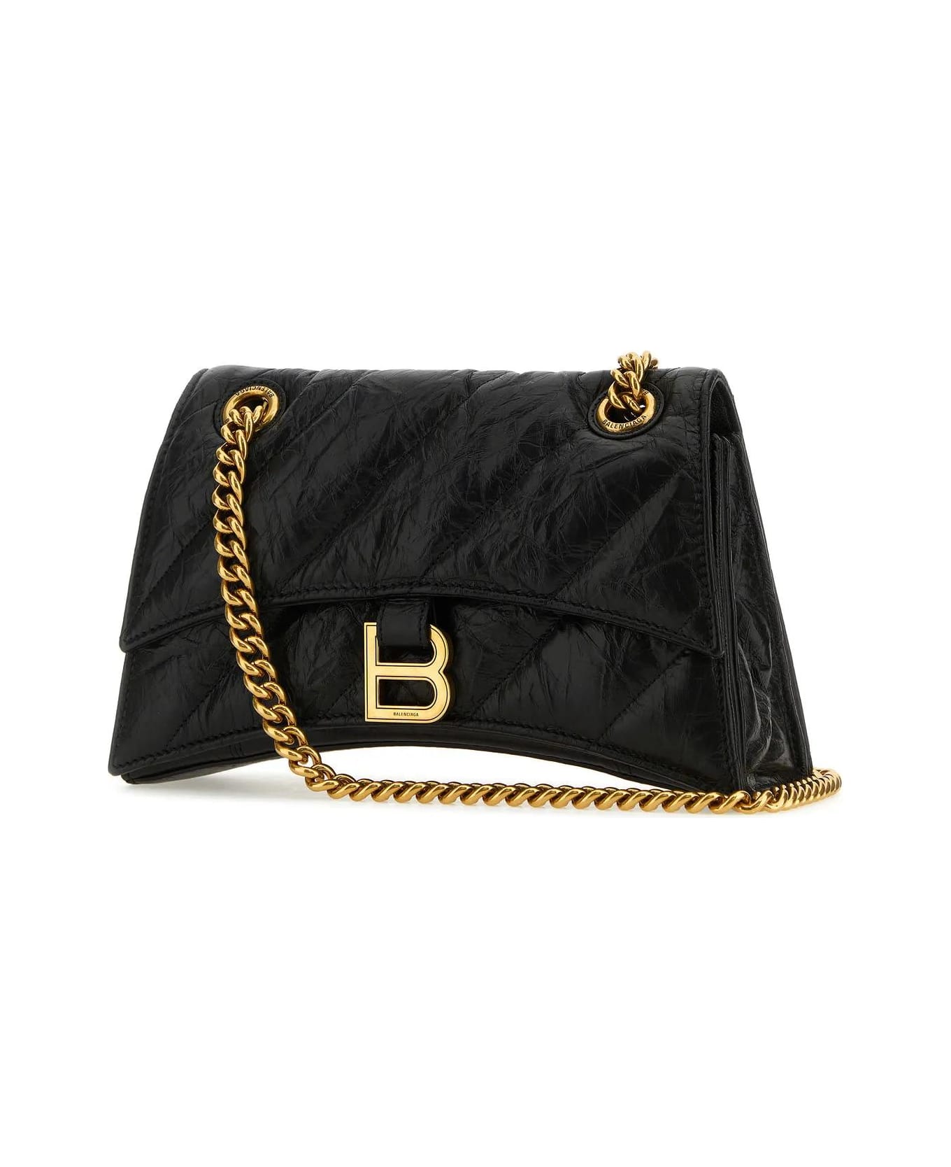 Balenciaga Black Leather Small Crush Shoulder Bag - Black