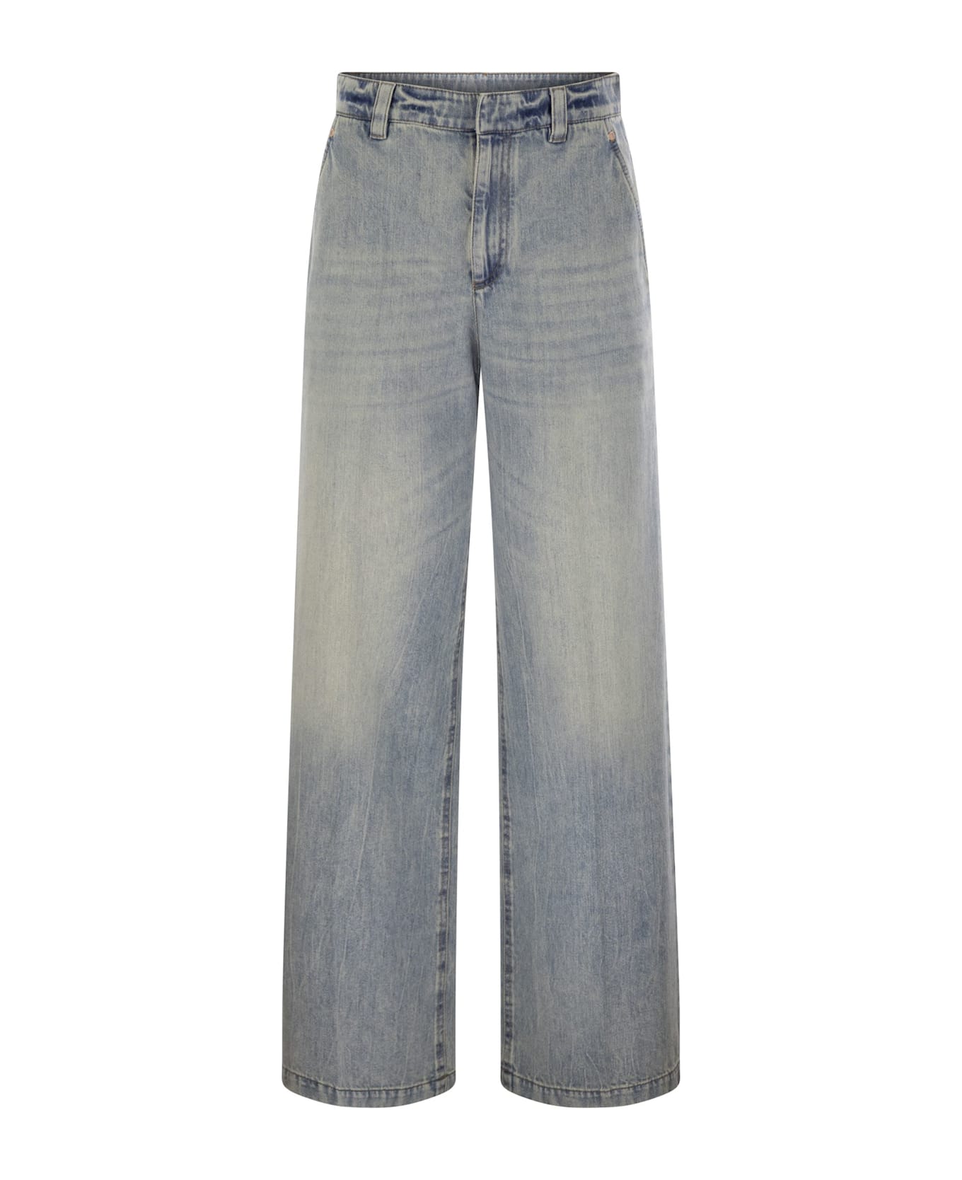 Brunello Cucinelli Soft Denim Low-slung Trousers With Adjustable Waistband And Monile - Blue