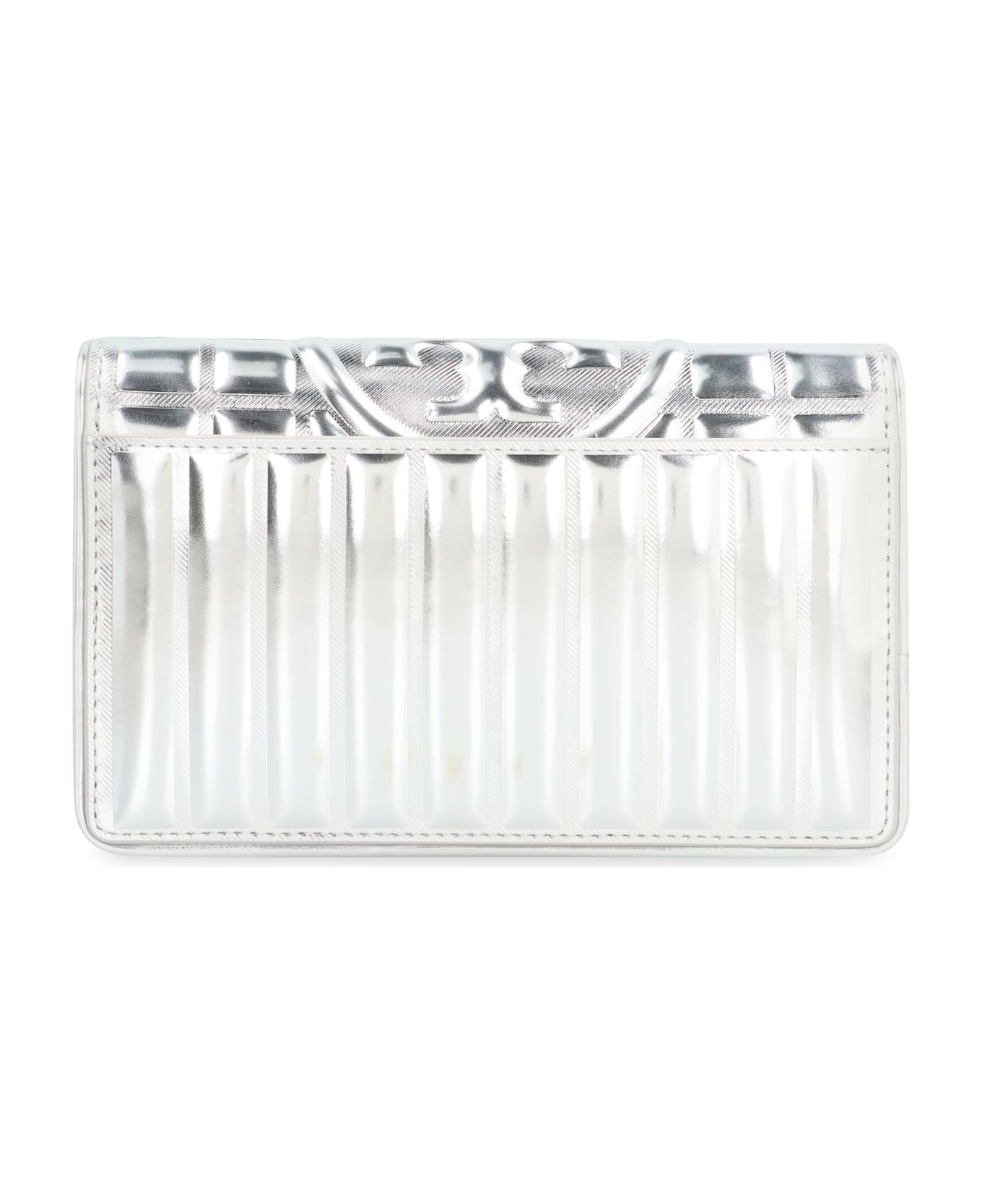 Tory Burch Fleming Leather Wallet On Chain - silver