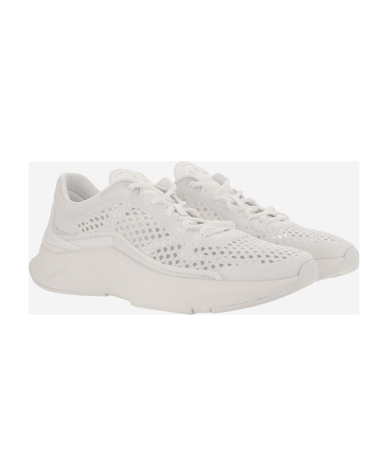 Valentino Garavani True Actress Sneakers In Mesh And Leather - White スニーカー