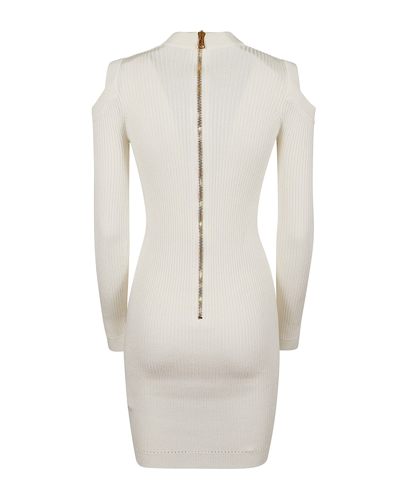 Balmain Ls Db Col Shoulder Cut Knit Dress - Fa Blanc