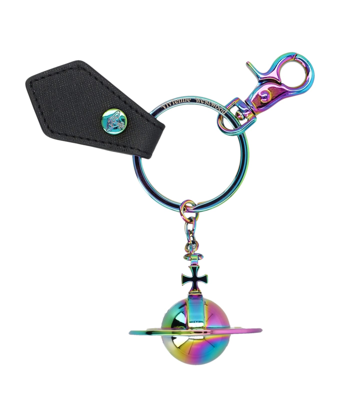 Vivienne Westwood 3d Orb Iridescent Keyring - BLACK SAFFIANO PLAIN