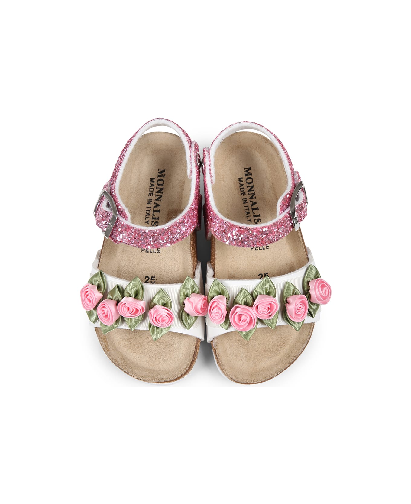 Monnalisa Pink Sandals For Girl With Roses - Pink
