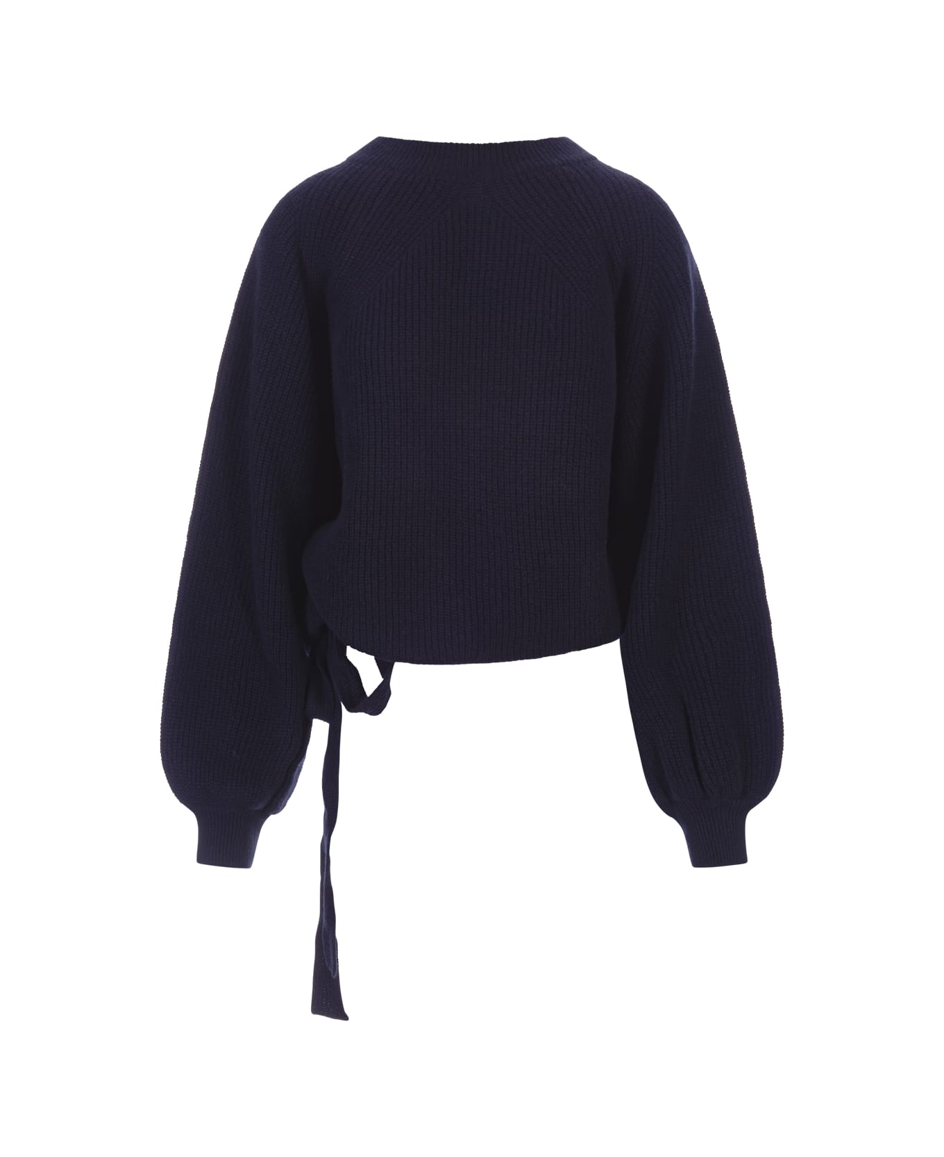 MSGM Blue Crew Neck Pullover With Ribbon On The Bottom - Blue