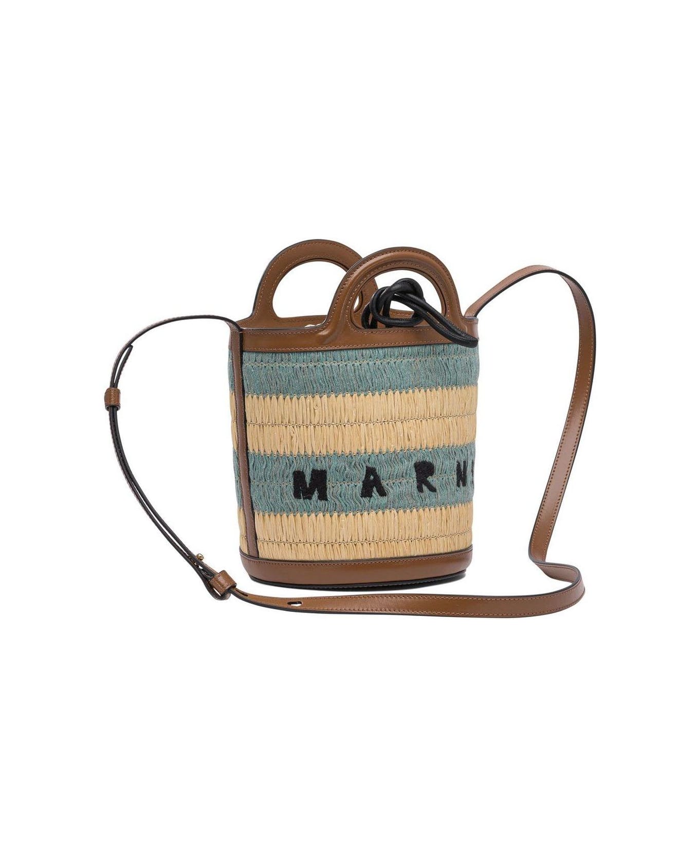 Marni Logo Detailed Striped Woven Bucket Bag - Multicolore