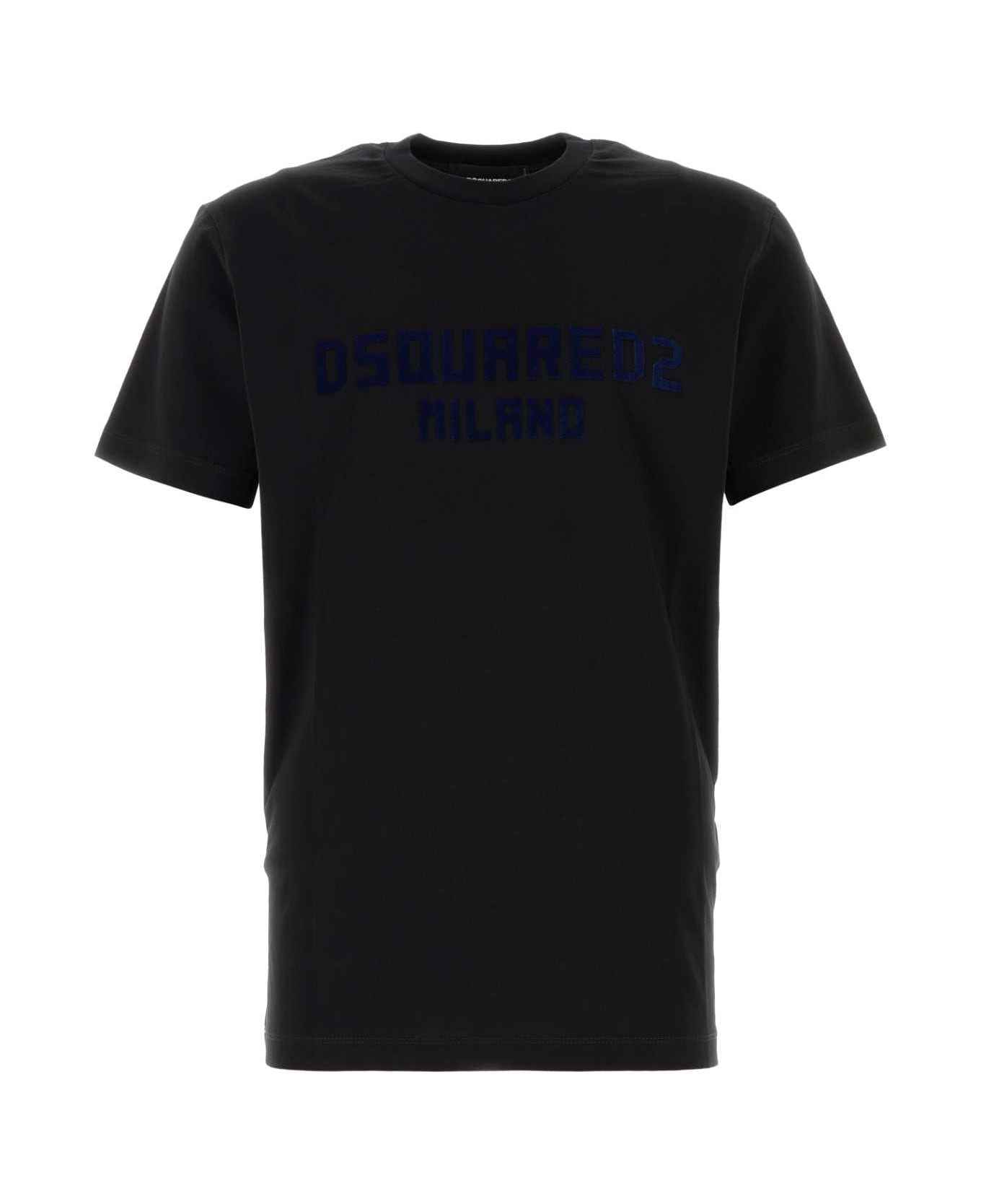 Dsquared2 Black Cotton T-shirt - BLACKDARKNAVYPRINT
