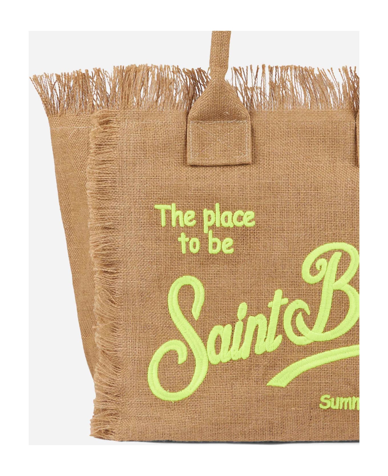 MC2 Saint Barth Vanity Natural Jute Shoulder Bag With Embroidered Logo - WHITE