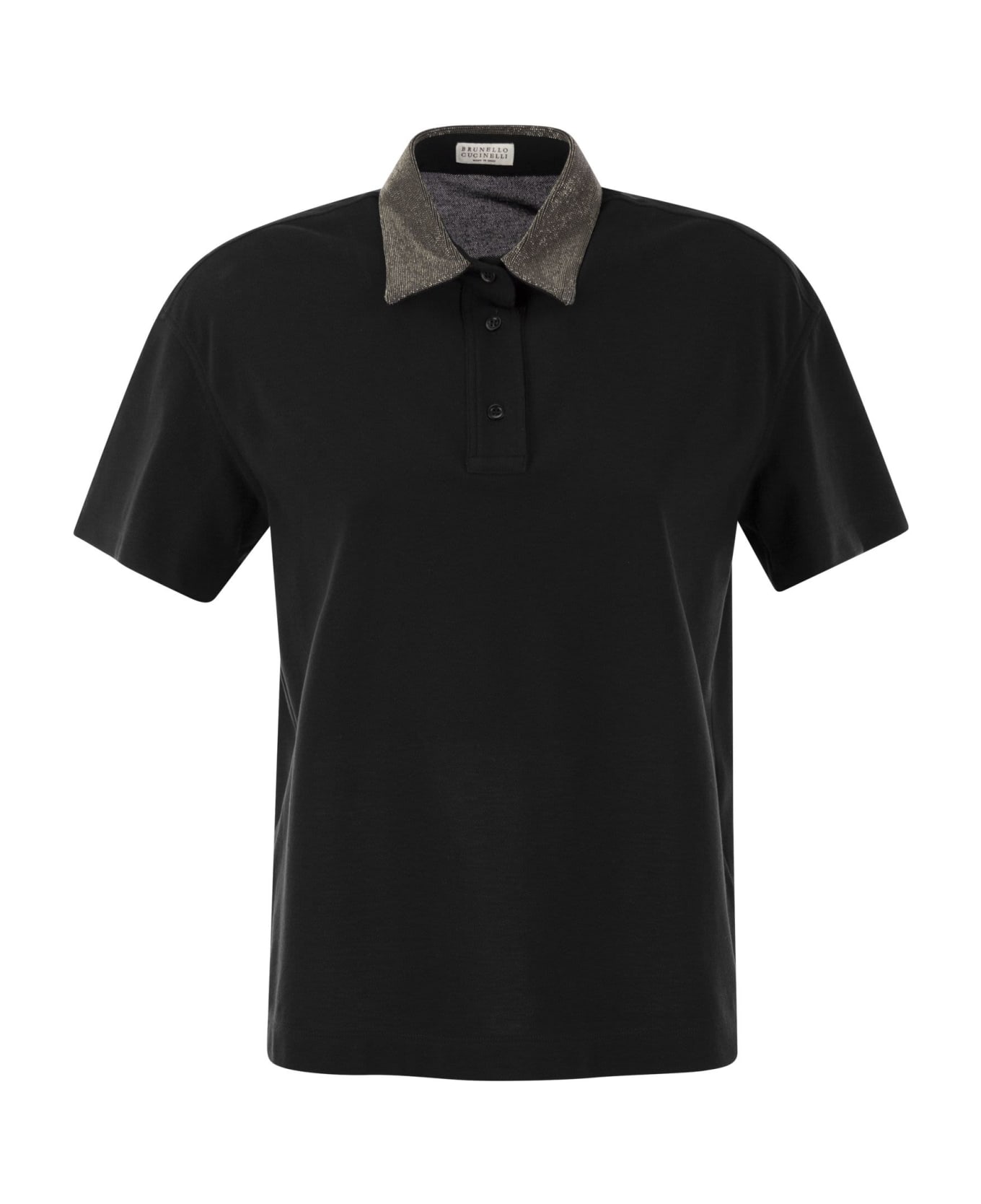 Brunello Cucinelli Cotton Polo Shirt With Jewelled Collar - Black